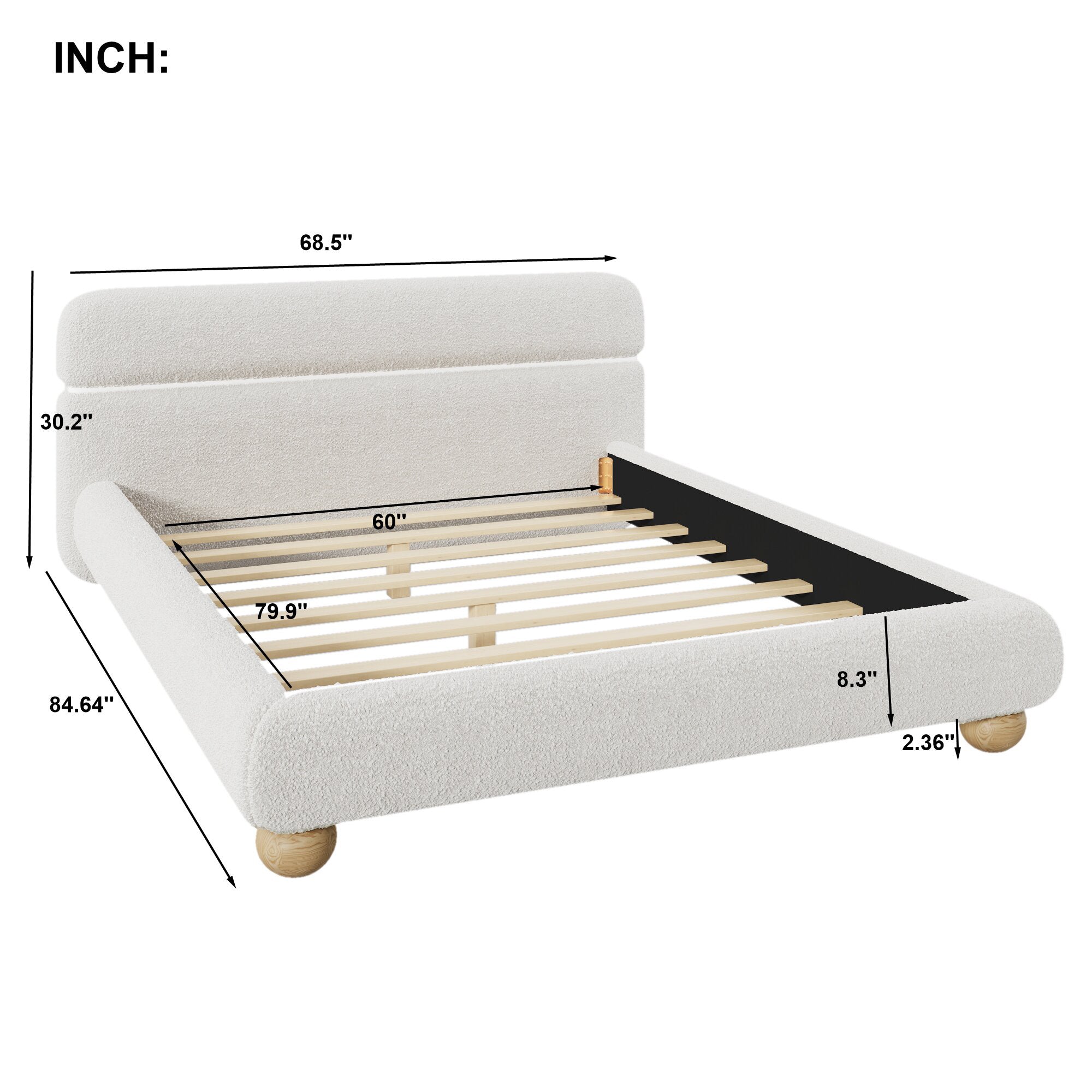 Walker Edison | Cadre de lit Queen contemporain en bouclette avec pieds ronds massifs 