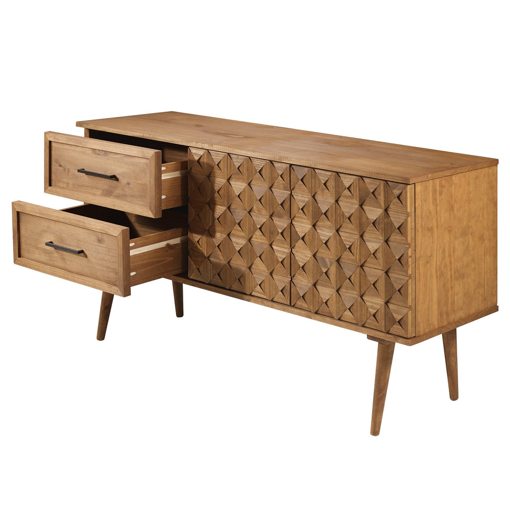 Buffet/meuble TV Tessa en bois massif, motif prisme
