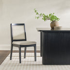 Chaise de salle à manger Catalina en bois massif avec dossier incrusté en rotin, lot de 2