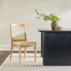 Chaise de salle à manger Catalina en bois massif avec dossier incrusté en rotin, lot de 2