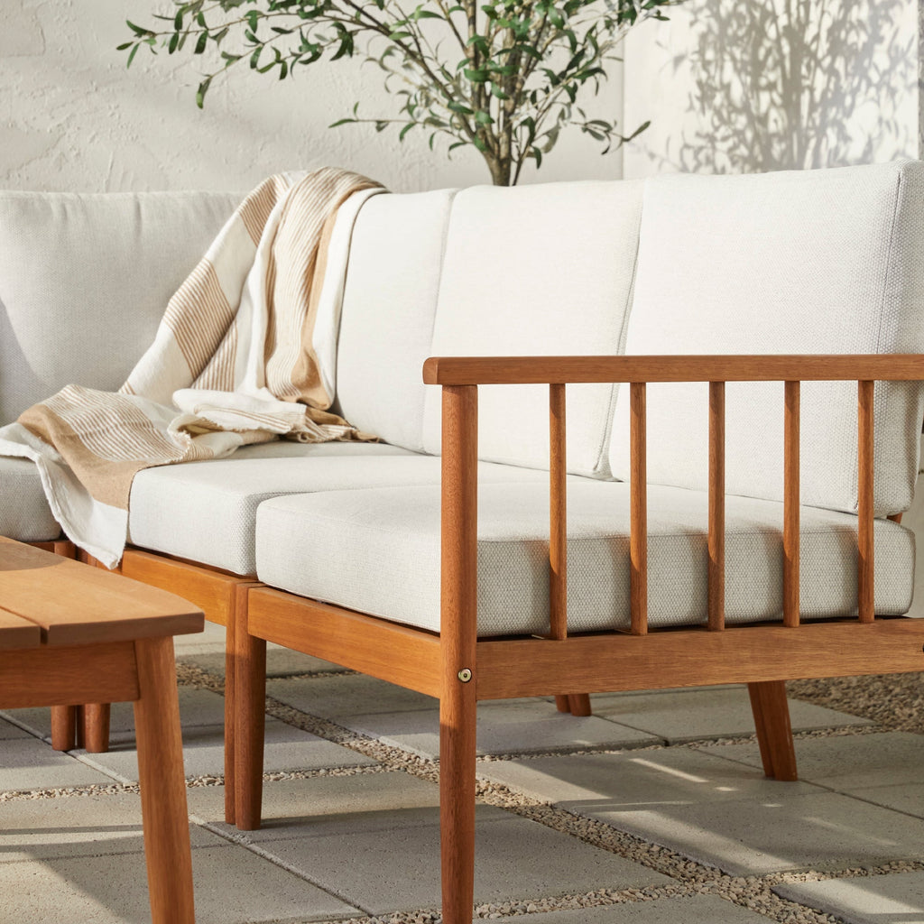 Ensemble canapé d'extérieur et table basse Circa Modern 6 pièces en bois massif à fuseaux