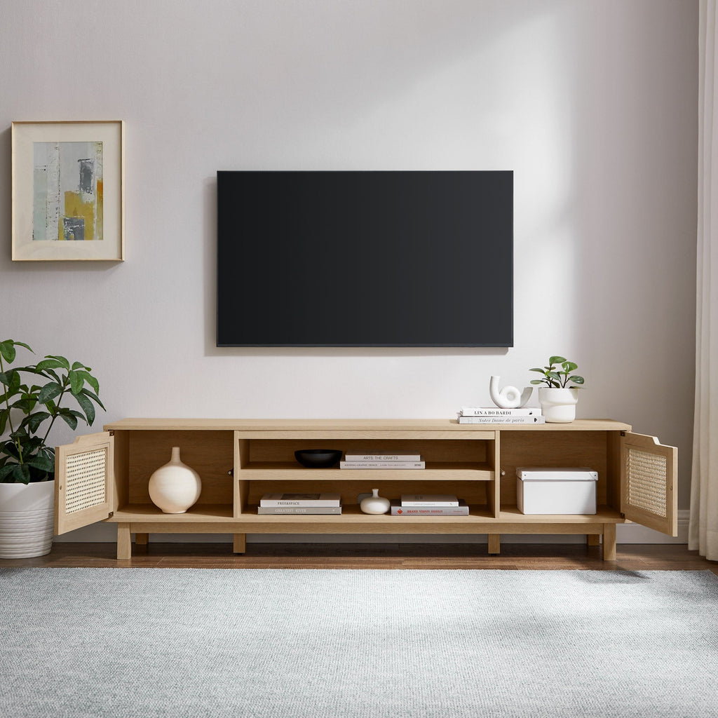 Meuble TV Hamkke Boho à 2 portes en faux rotin