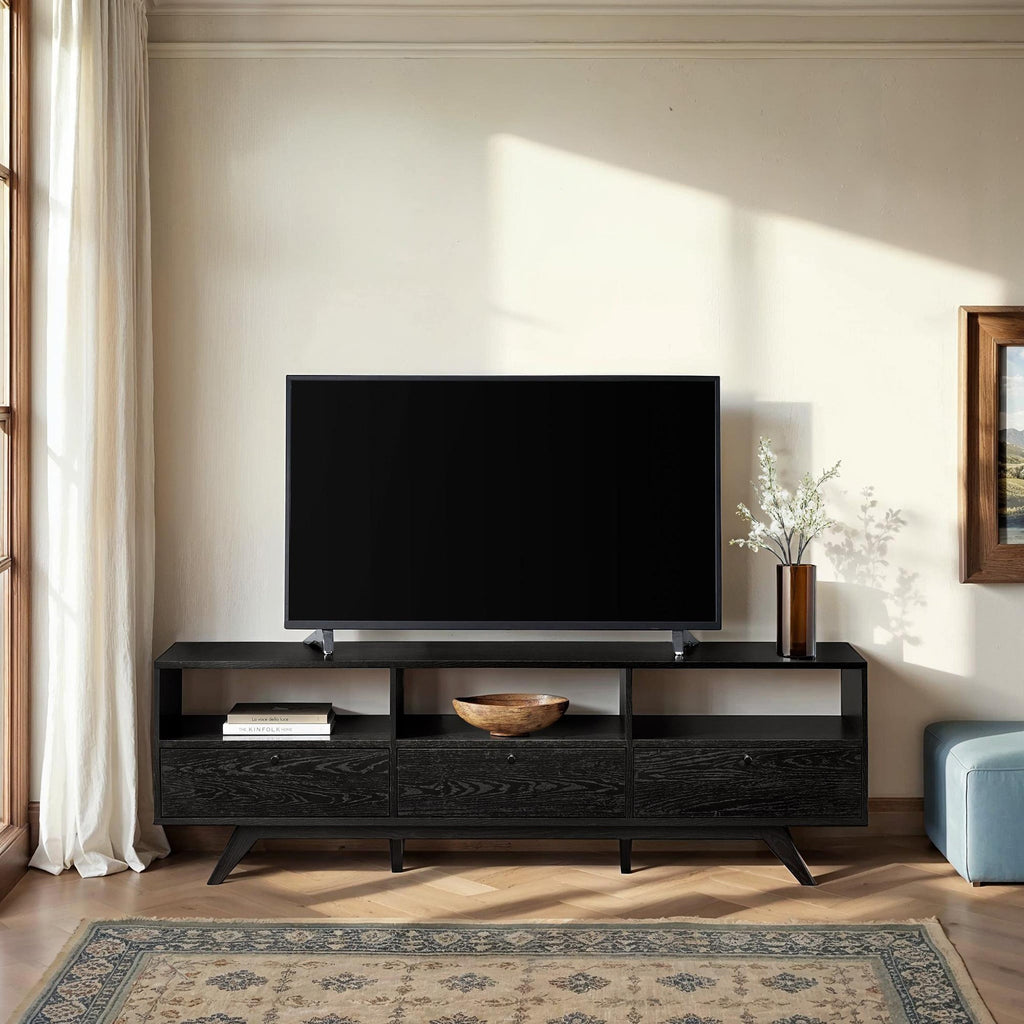 Meuble TV moderne Kela à 3 portes, style milieu du siècle