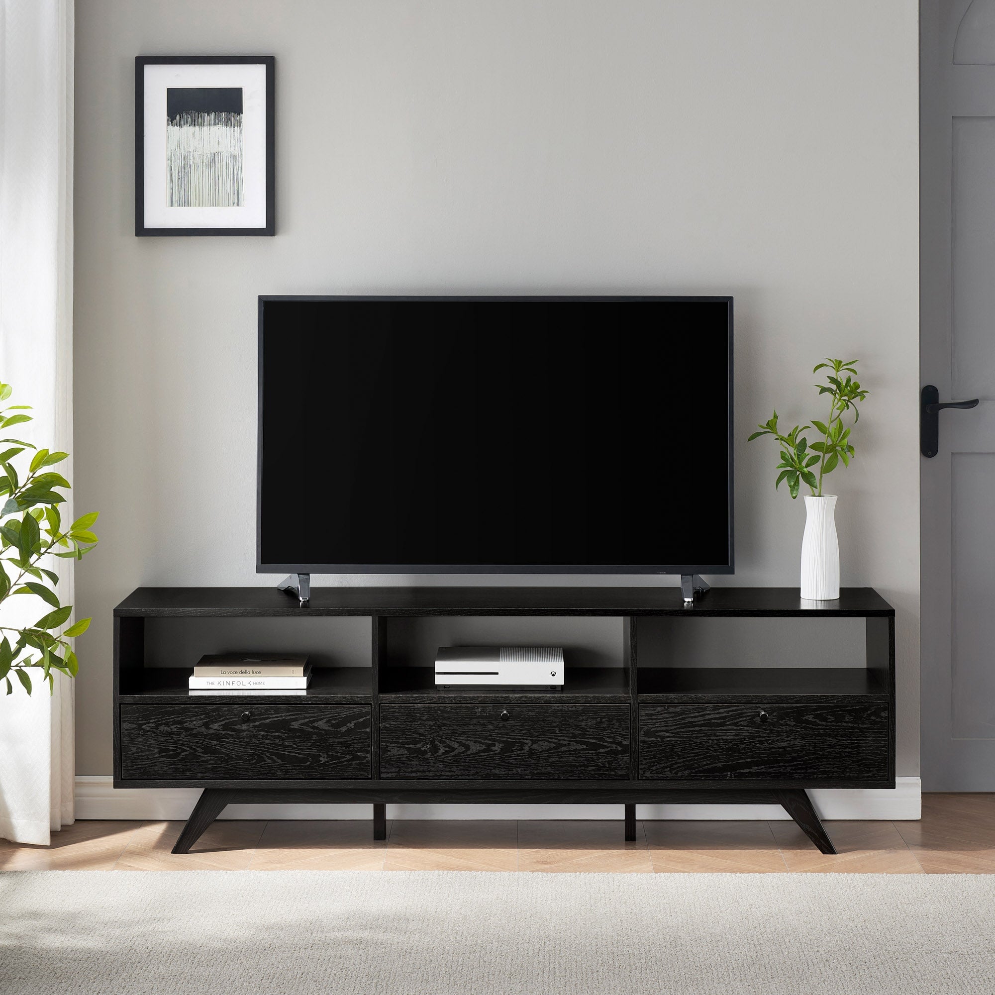 Meuble TV moderne Kela à 3 portes, style milieu du siècle