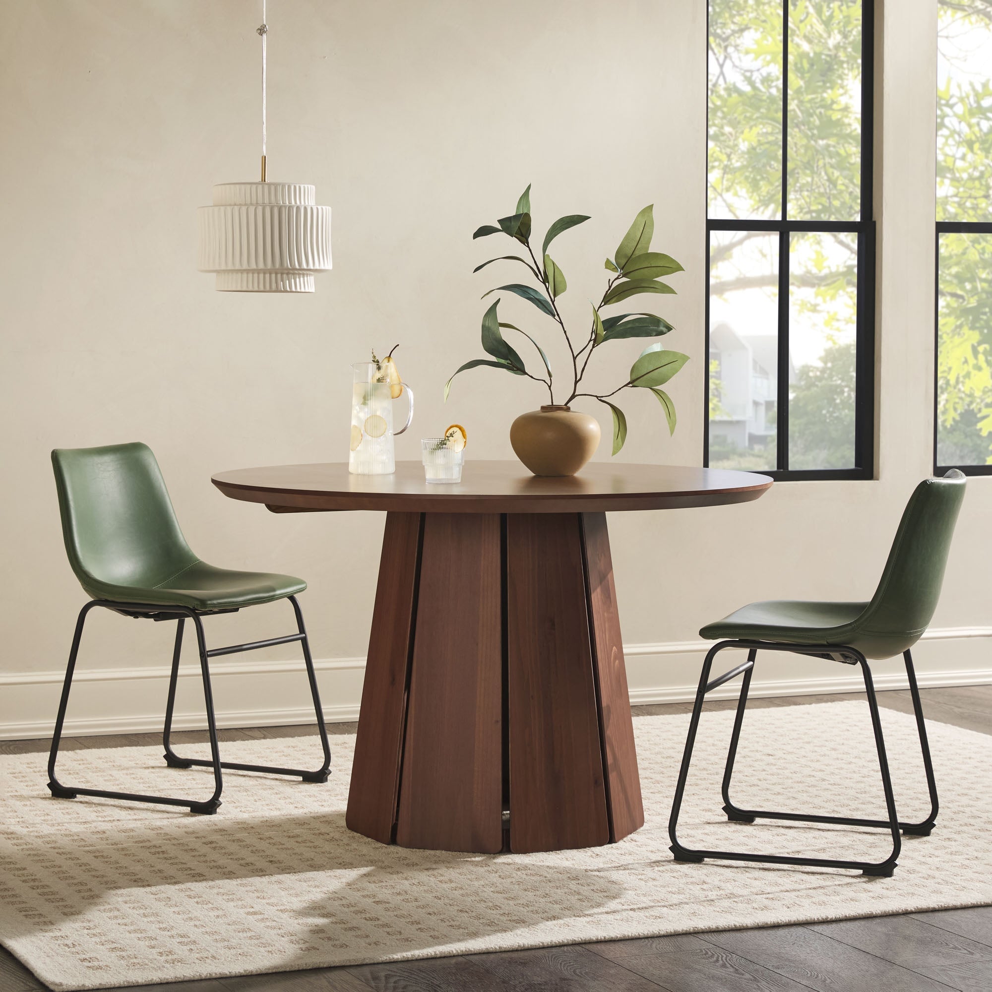 Table de salle à manger ronde en bois massif Koa 48 avec pied central