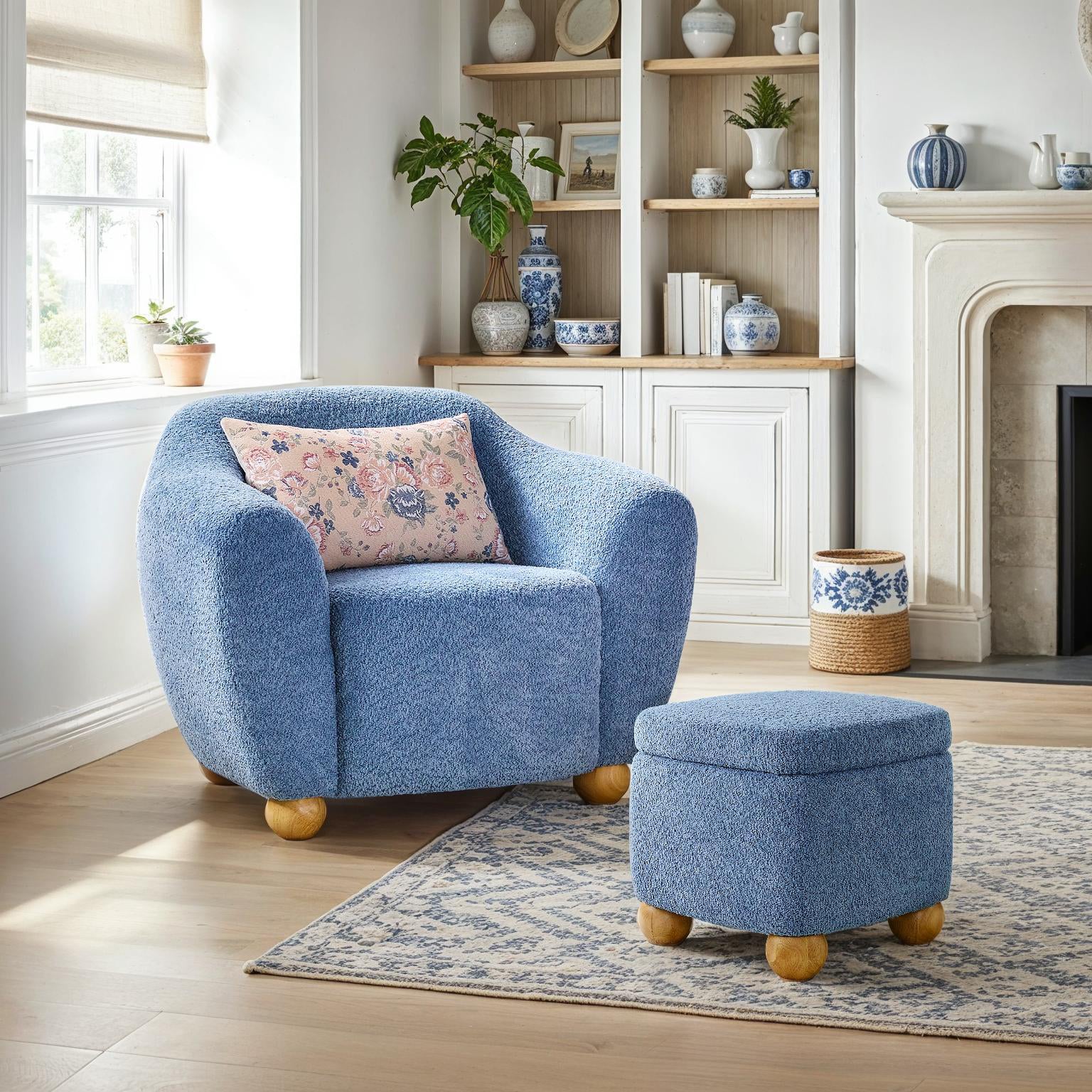 Ensemble fauteuil d'appoint rembourré Linley Contemporary Boucl¨¦ avec repose-pieds