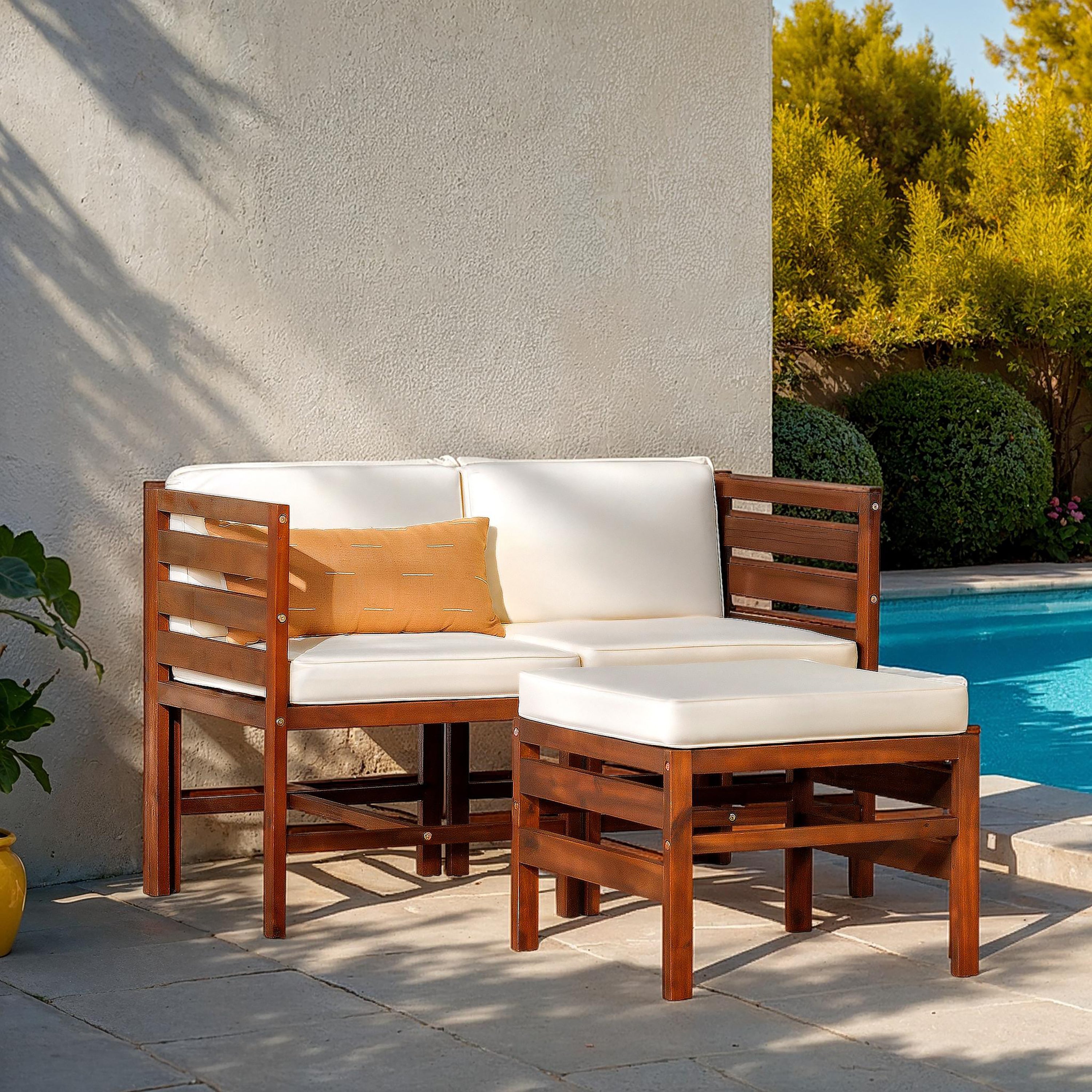 Ensemble de 3 chaises et repose-pieds modulaires Sanibel en acacia