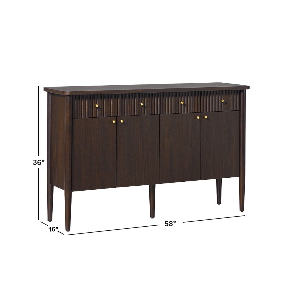 Buffet/meuble TV moderne Samantha en bois cannelé, montage facile, 58 pouces.