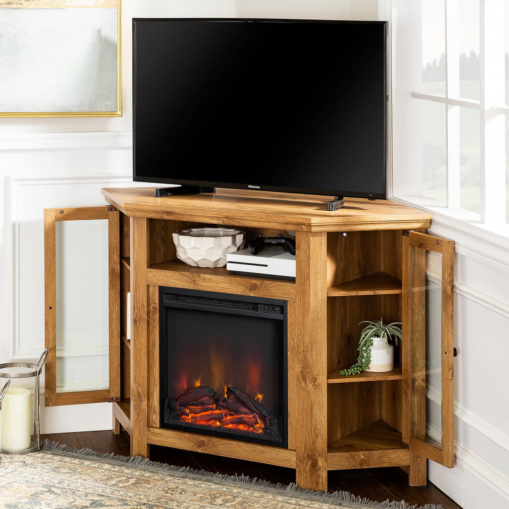 Meuble TV d'angle avec cheminée en bois Barn 48