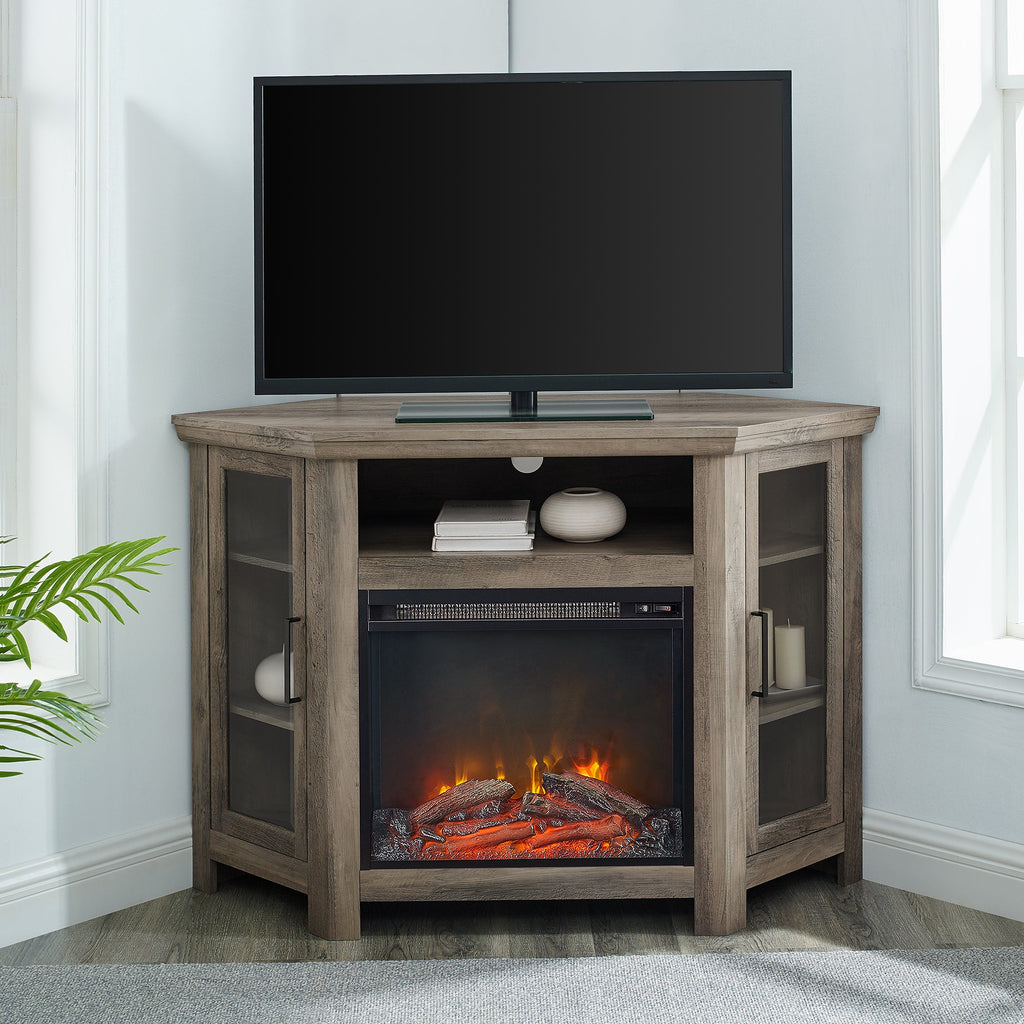 Meuble TV d'angle avec cheminée en bois Barn 48