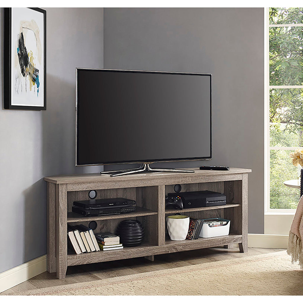 Meuble TV d'angle en bois de style transitionnel 58