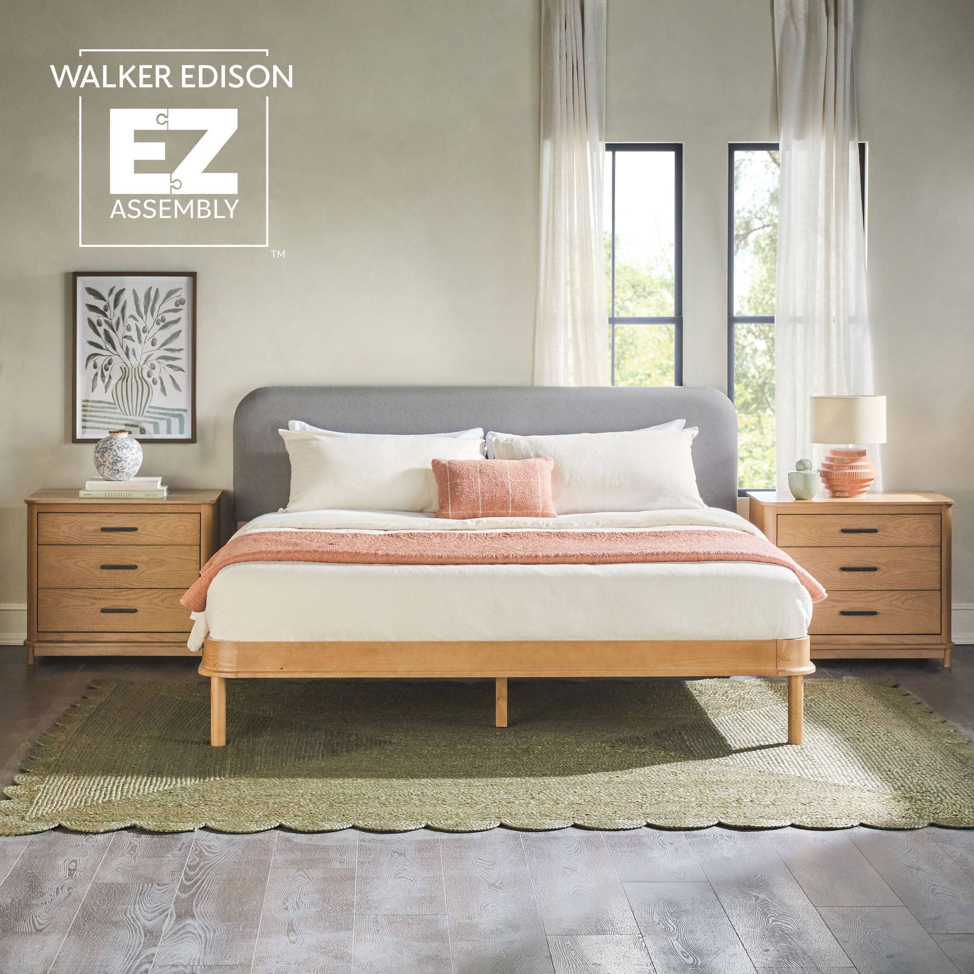 Tête de lit rembourrée contemporaine Annette, cadre de lit en bois courbé