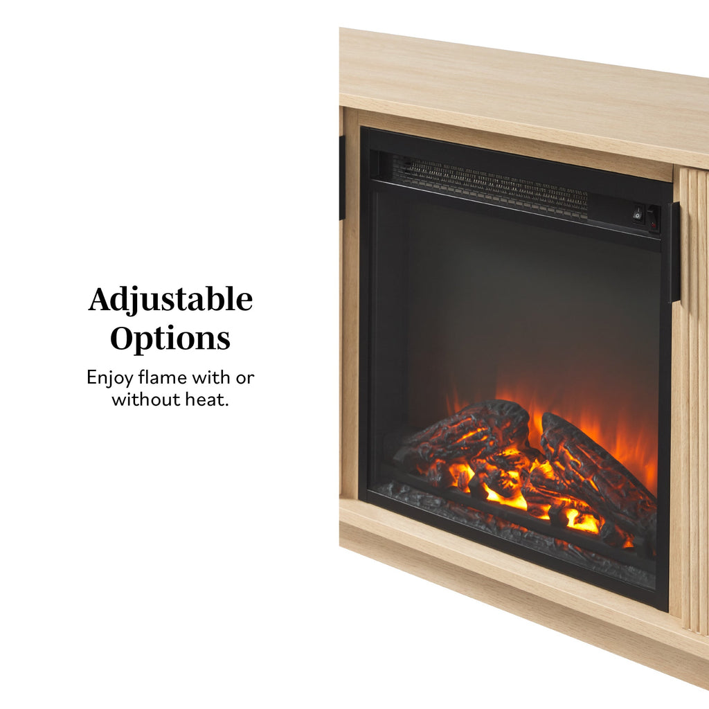 Meuble TV Reema scandinave moderne 70 à cannelures avec cheminée électrique autoportante