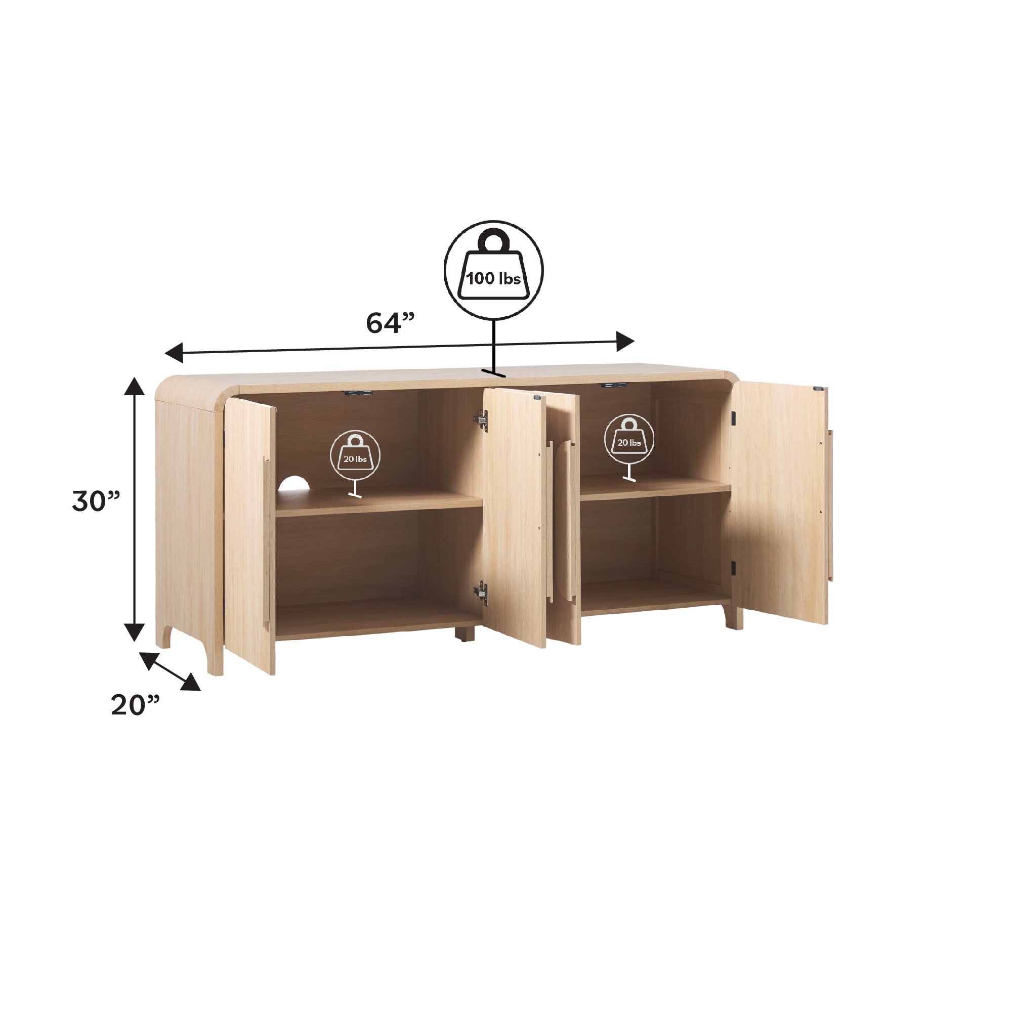 Buffet et meuble TV Chantelle Modern Curved, style moderne, avec courbes harmonieuses