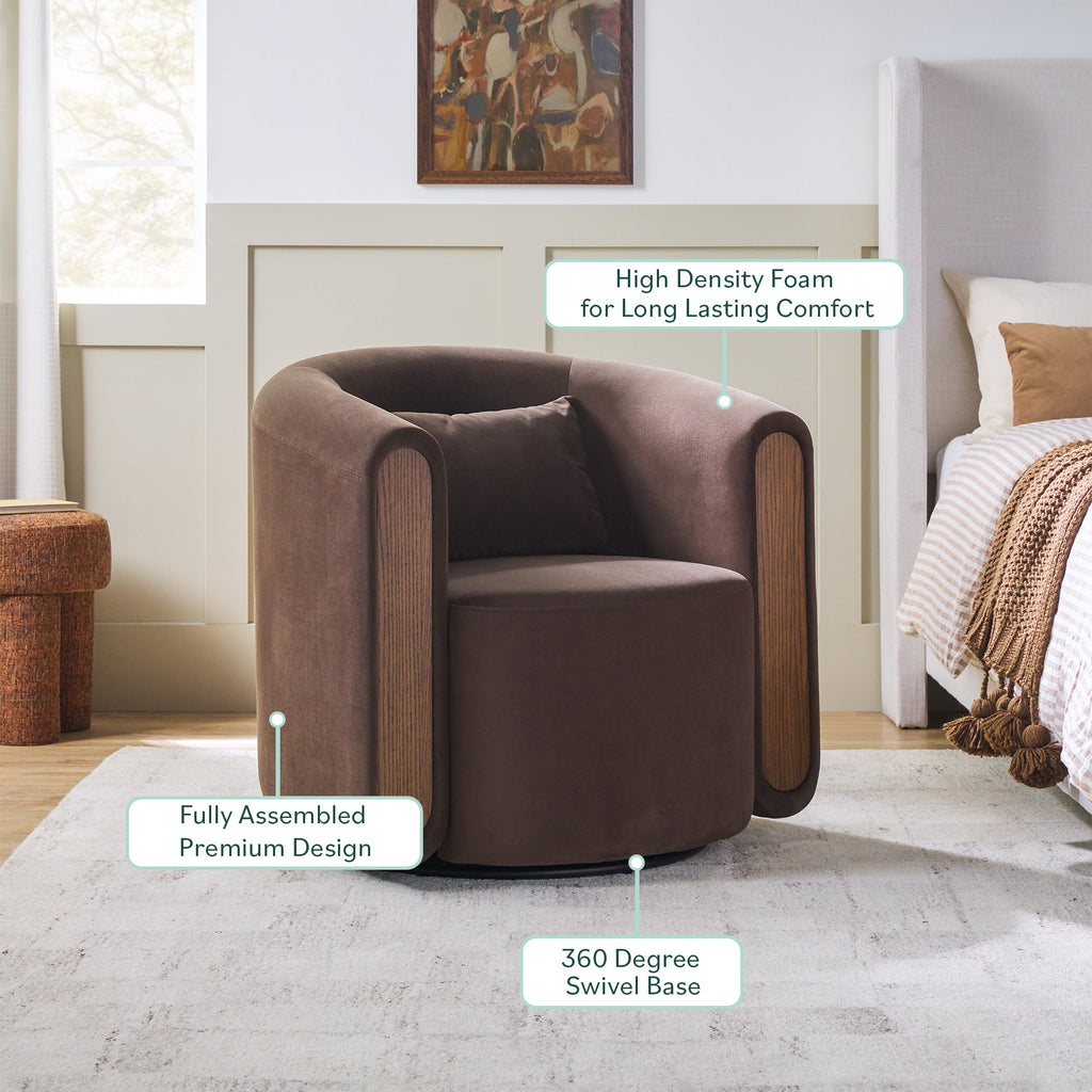 Fauteuil d'appoint pivotant Chantelle, moderne et capitonné, en forme de tonneau