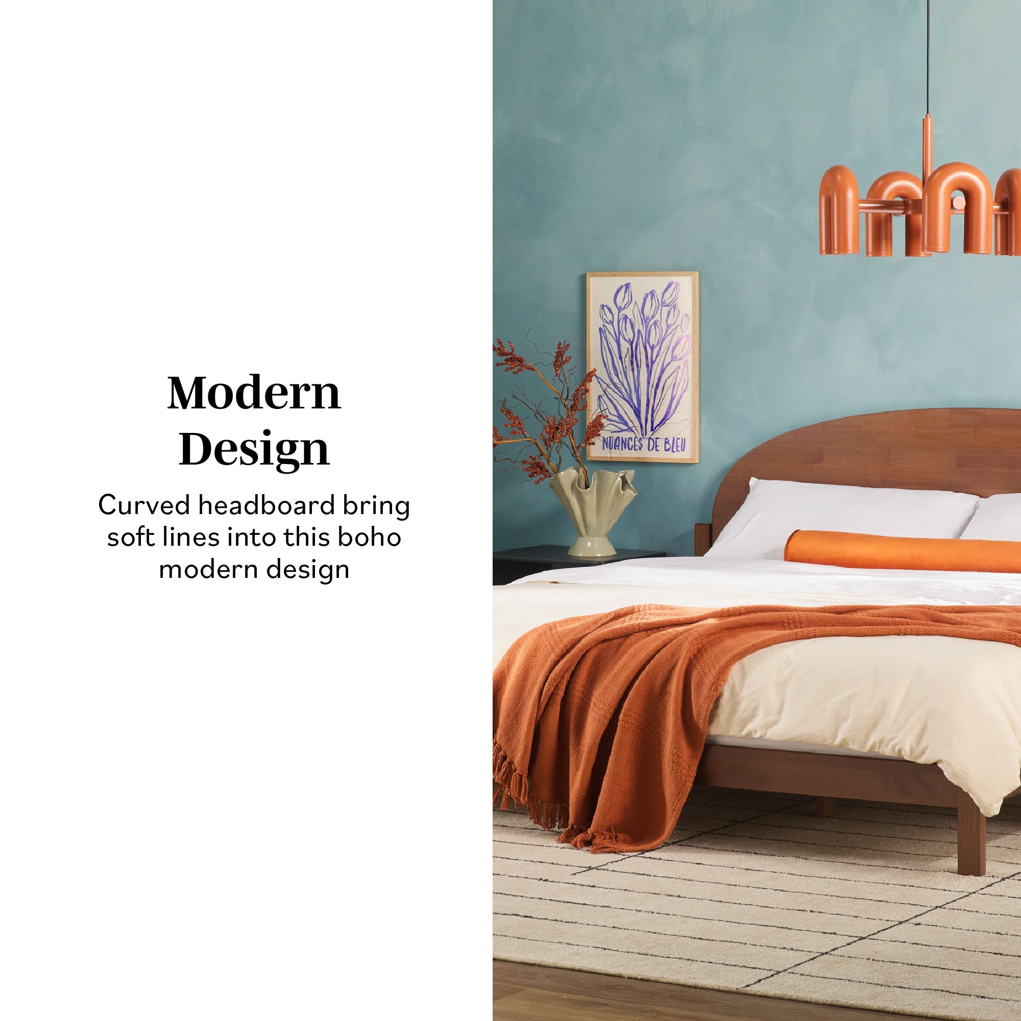 Lit Elias en bois massif avec tête de lit arquée