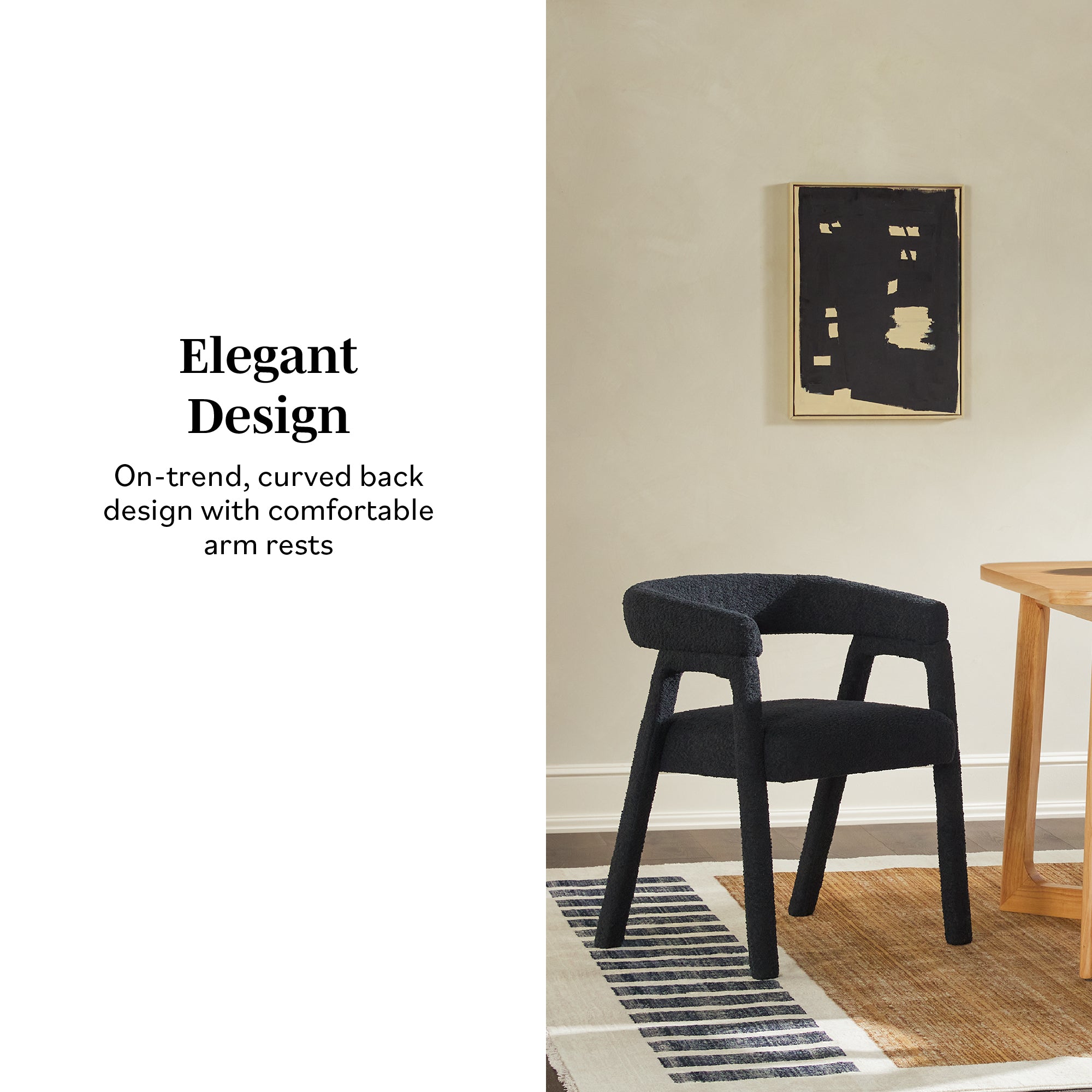 Chaise de salle à manger Ezra moderne en bois massif bouclé avec dossier arrondi (lot de 2)