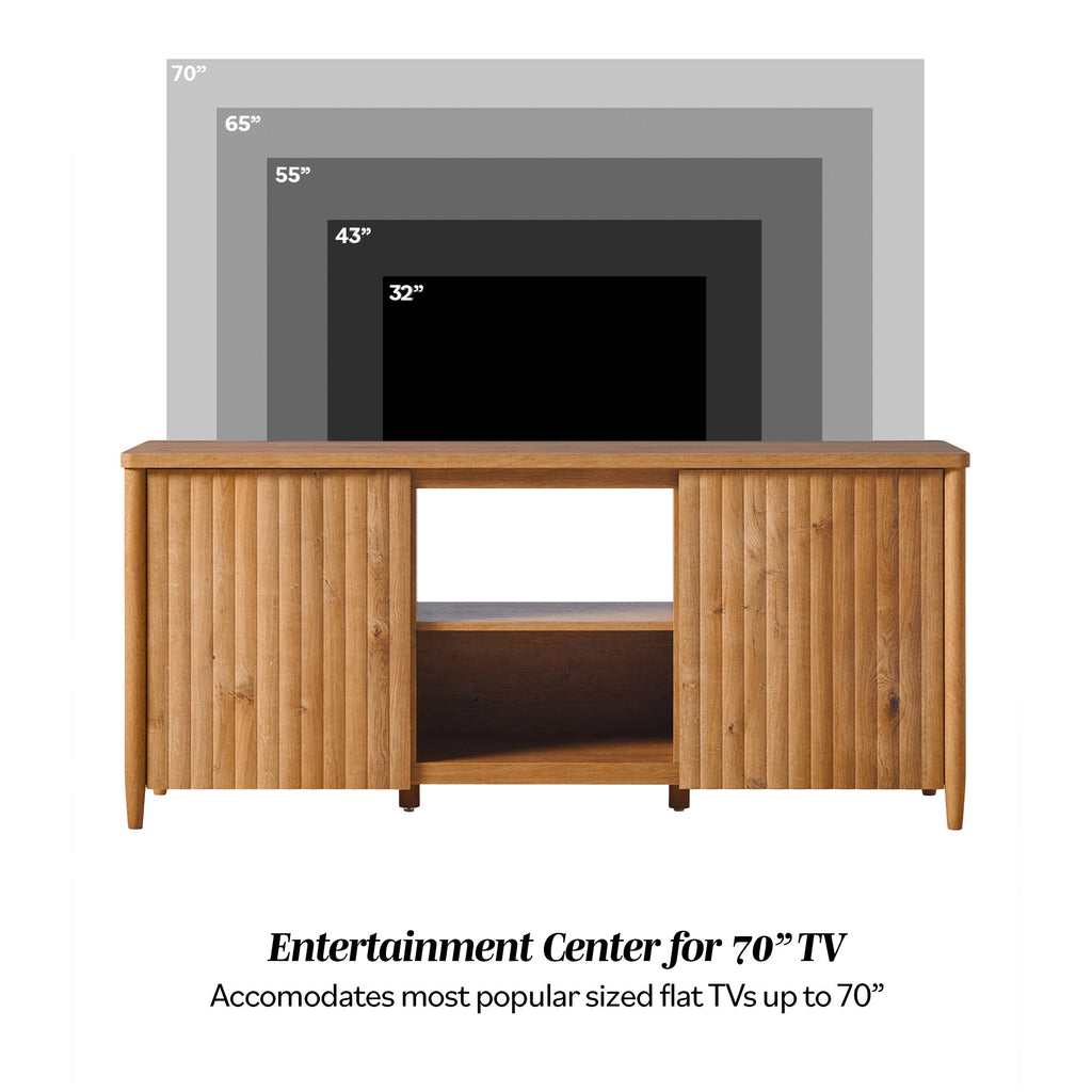 Meuble TV Flynn de style scandinave cannelé avec rangement