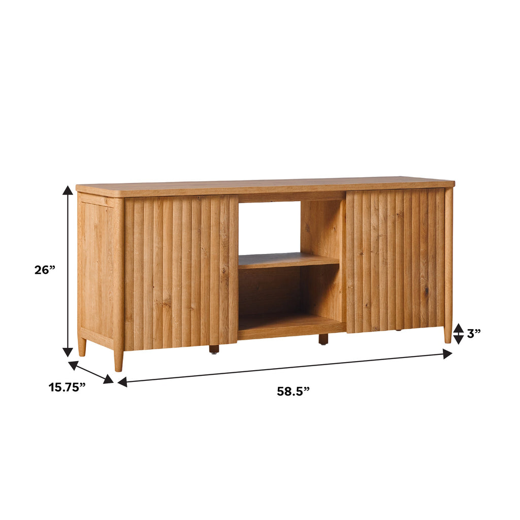Meuble TV Flynn de style scandinave cannelé avec rangement