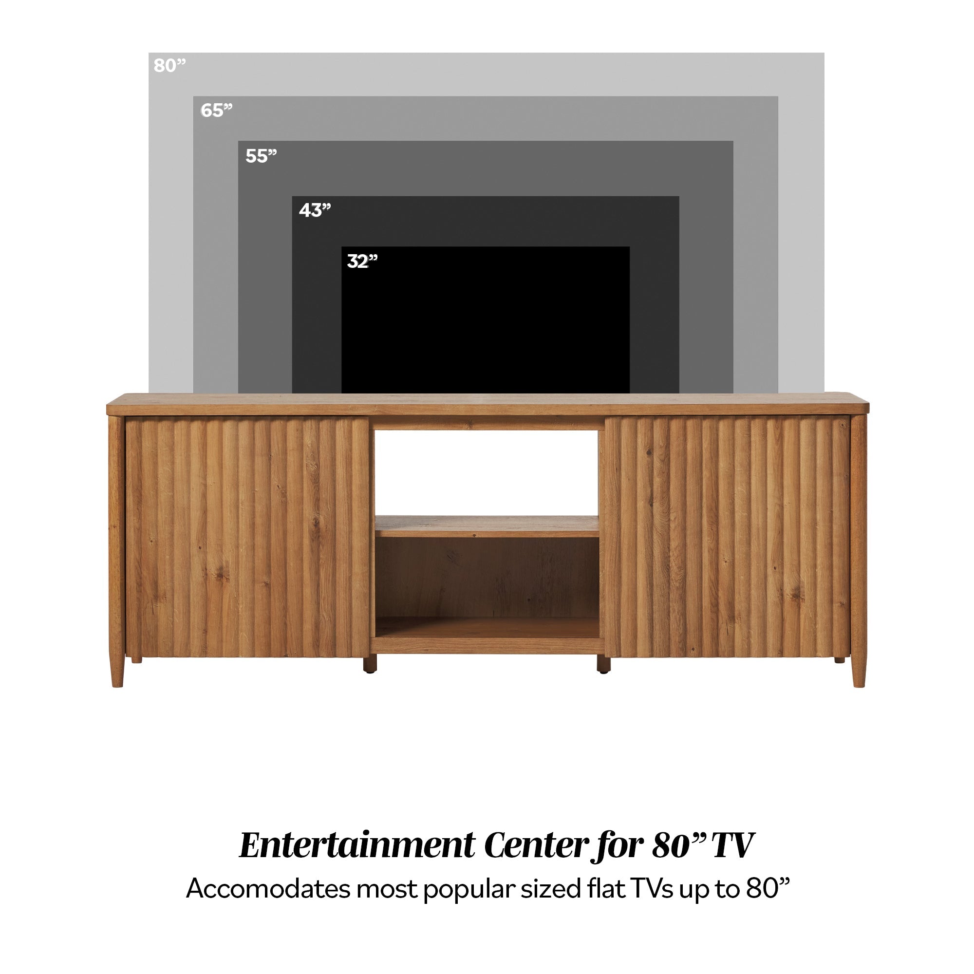 Meuble TV Flynn de style scandinave cannelé avec rangement