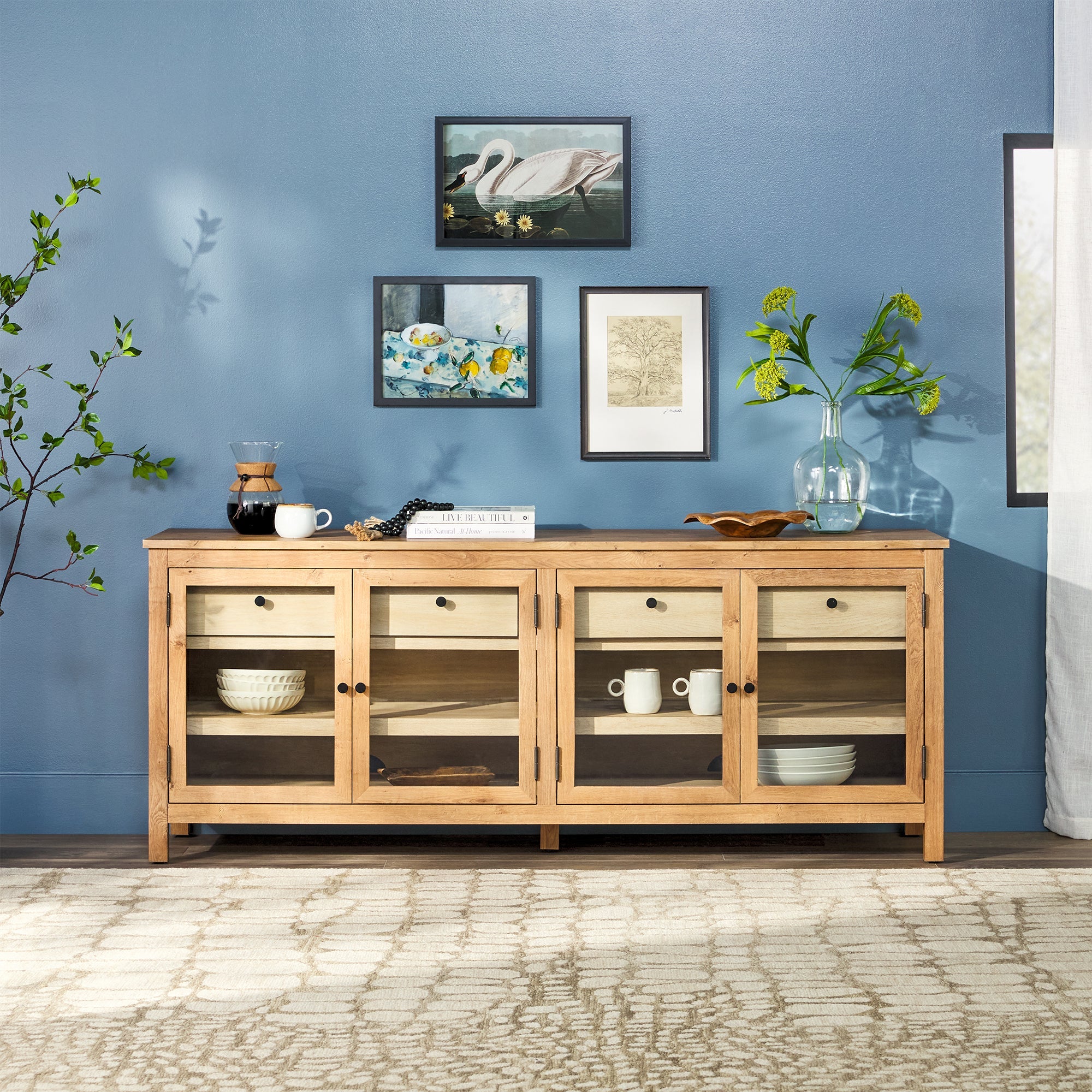 Buffet/meuble TV Harlow traditionnel à porte vitrée, montage facile