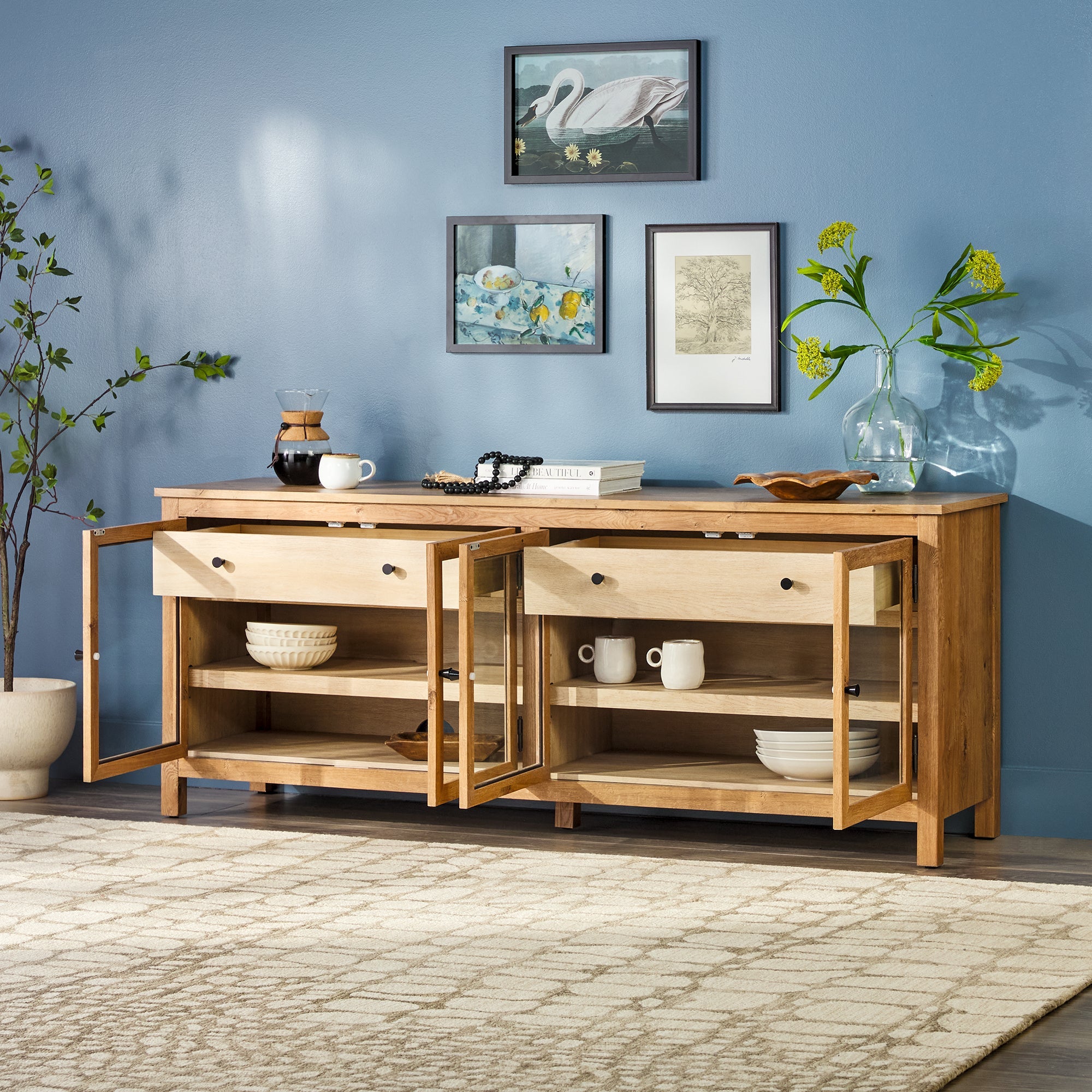 Buffet/meuble TV Harlow traditionnel à porte vitrée, montage facile