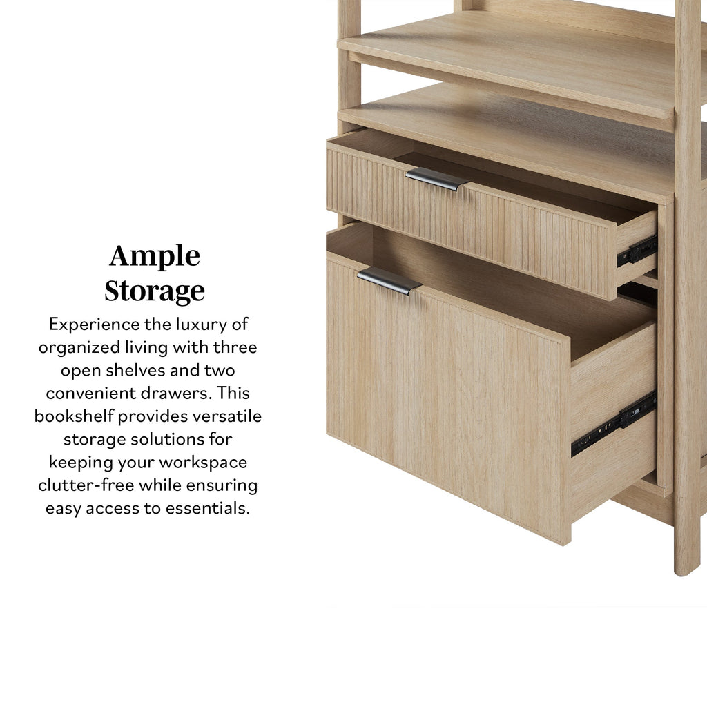 Bibliothèque Holmes moderne scandinave cannelée à large étagère