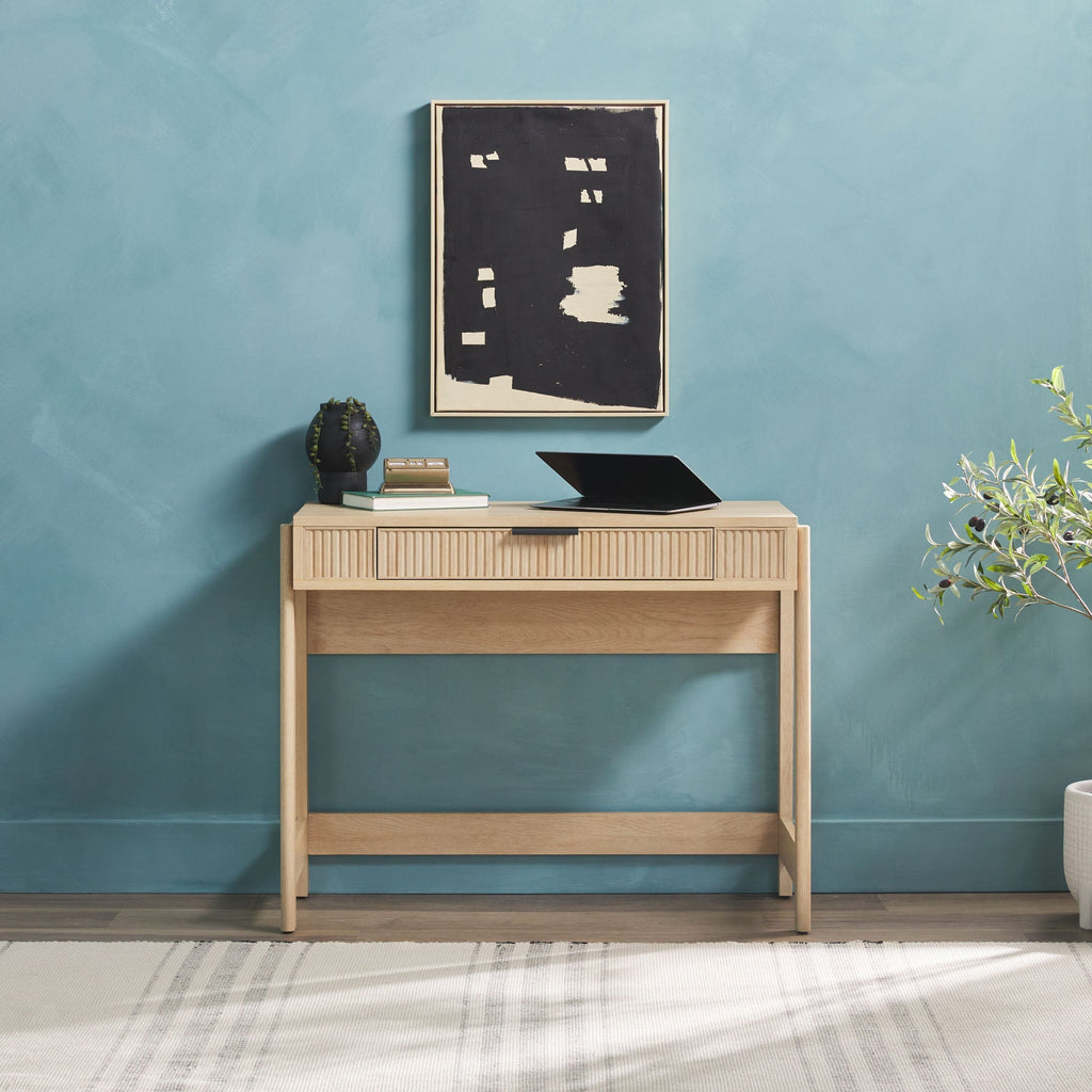 Bureau assis-debout Holmes, style scandinave moderne, à dossier cannelé