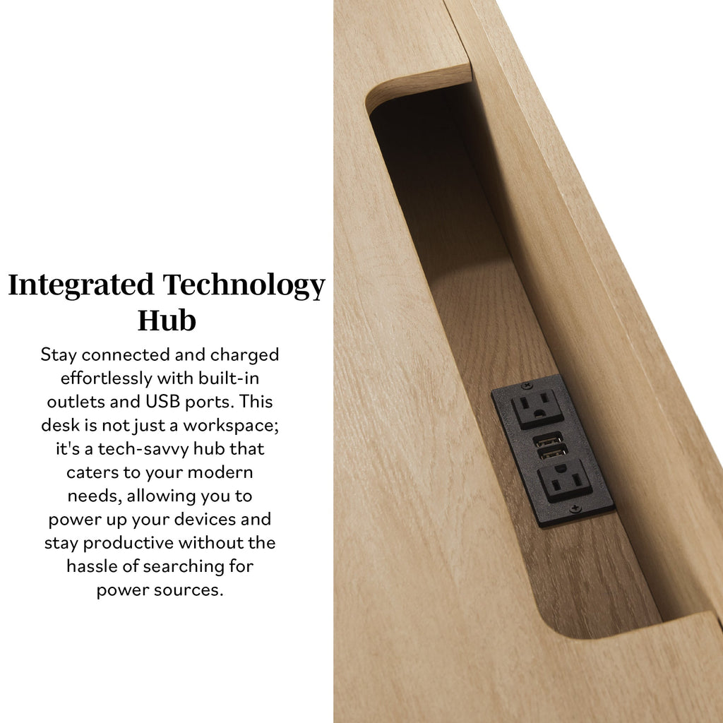 Bureau Holmes moderne de style scandinave cannelé avec rangement et port USB