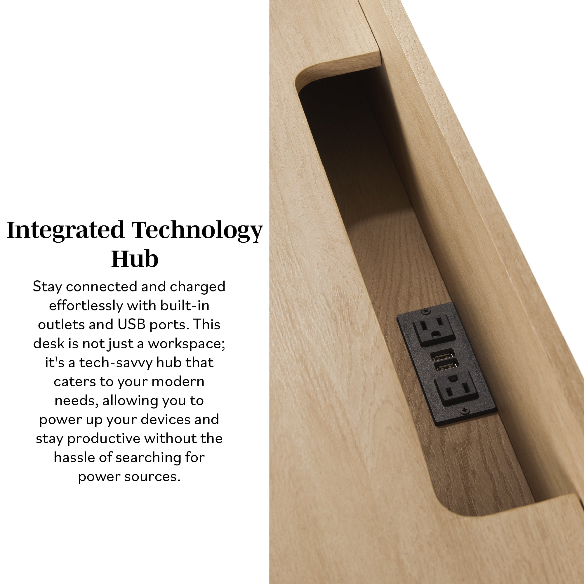 Bureau Holmes moderne de style scandinave cannelé avec rangement et port USB