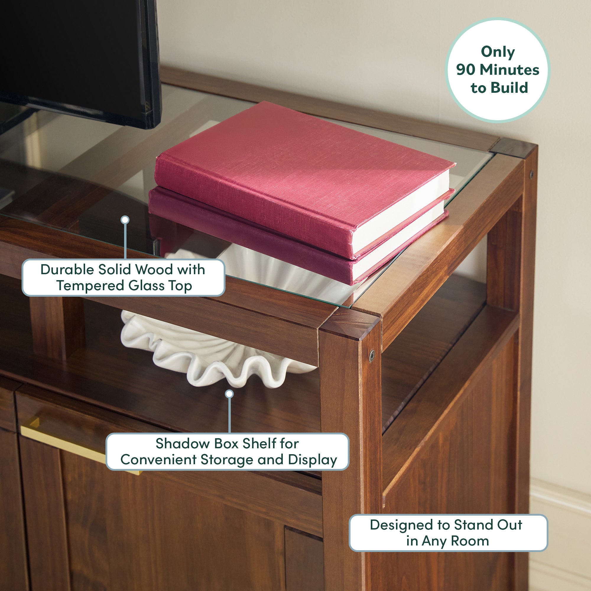 Meuble TV moderne Isla avec plateau en verre