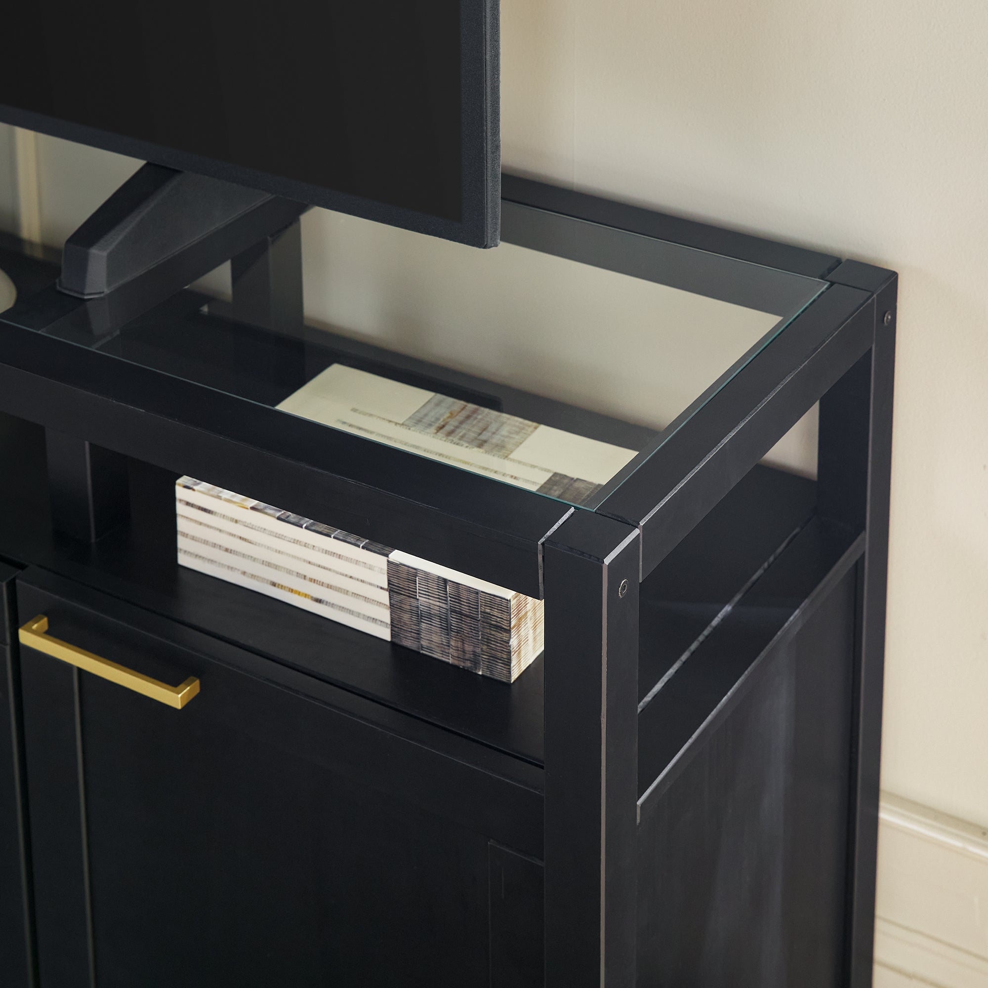 Meuble TV moderne Isla avec plateau en verre