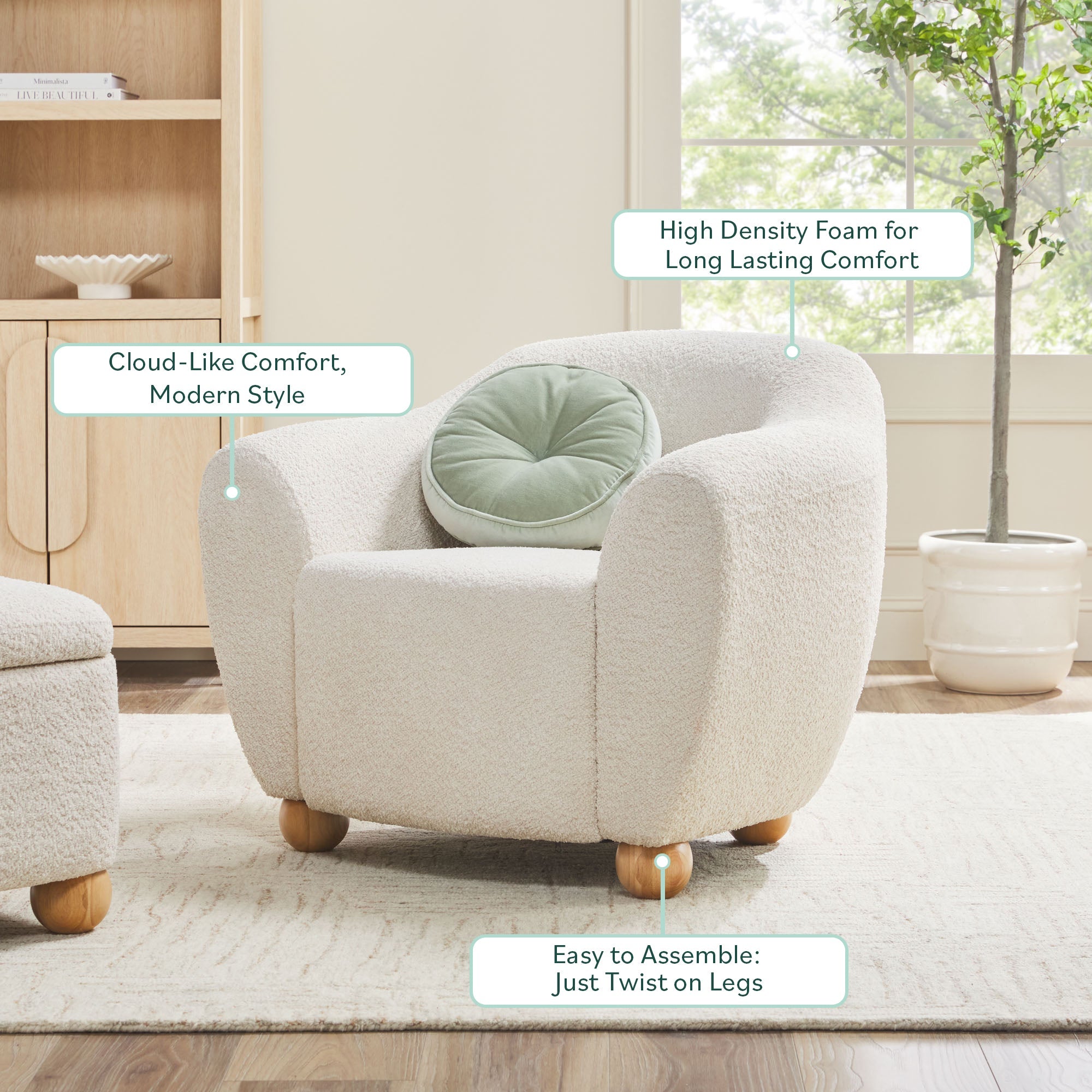 Fauteuil d'appoint rembourré Linley Contemporary Boucle, montage facile