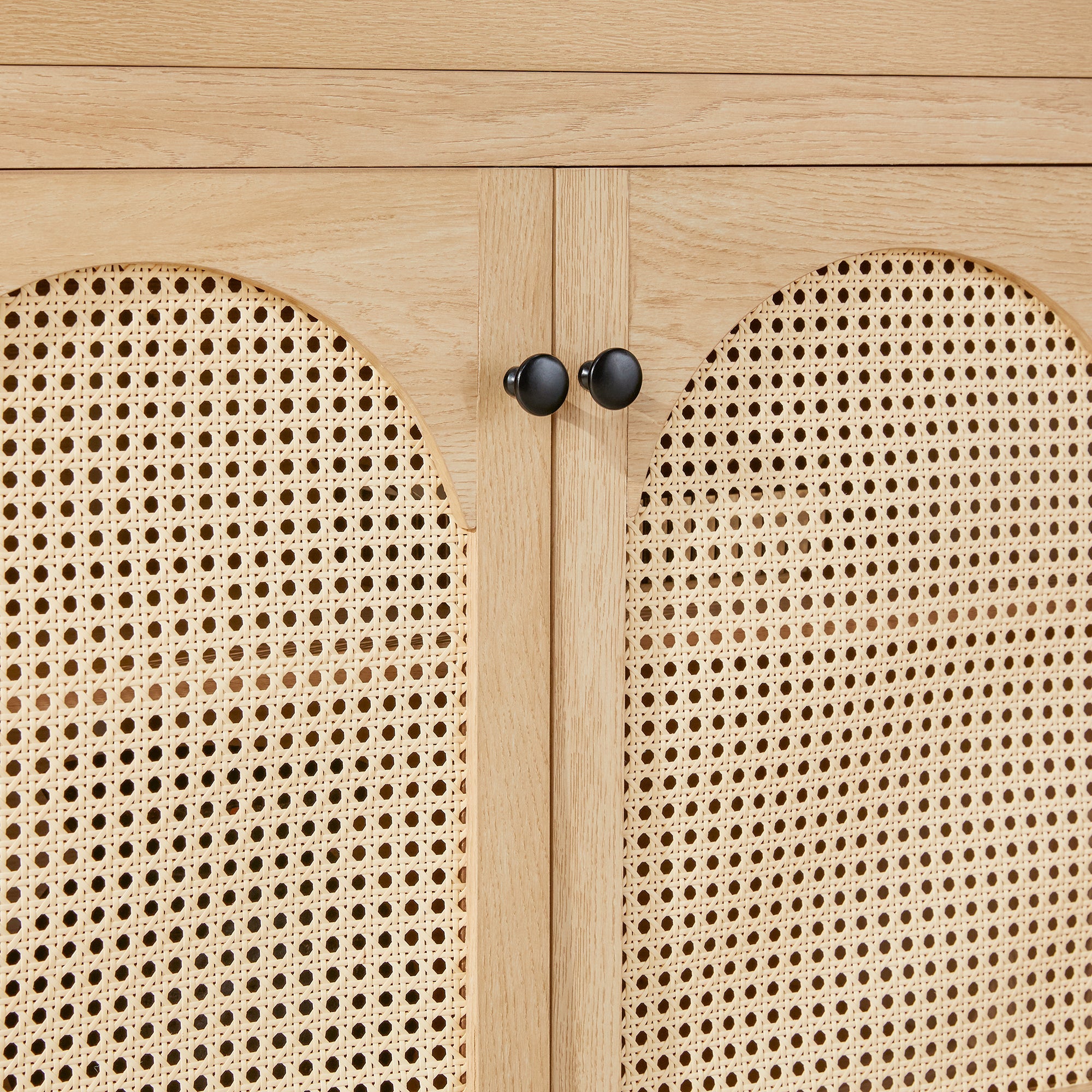 Meuble TV et buffet contemporains Sasha avec portes en rotin pour téléviseur jusqu'à 80 pouces