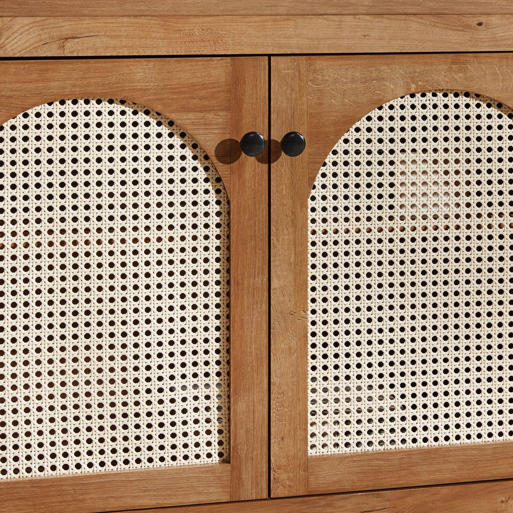 Meuble TV et buffet contemporains Sasha avec portes en rotin pour téléviseur jusqu'à 80 pouces