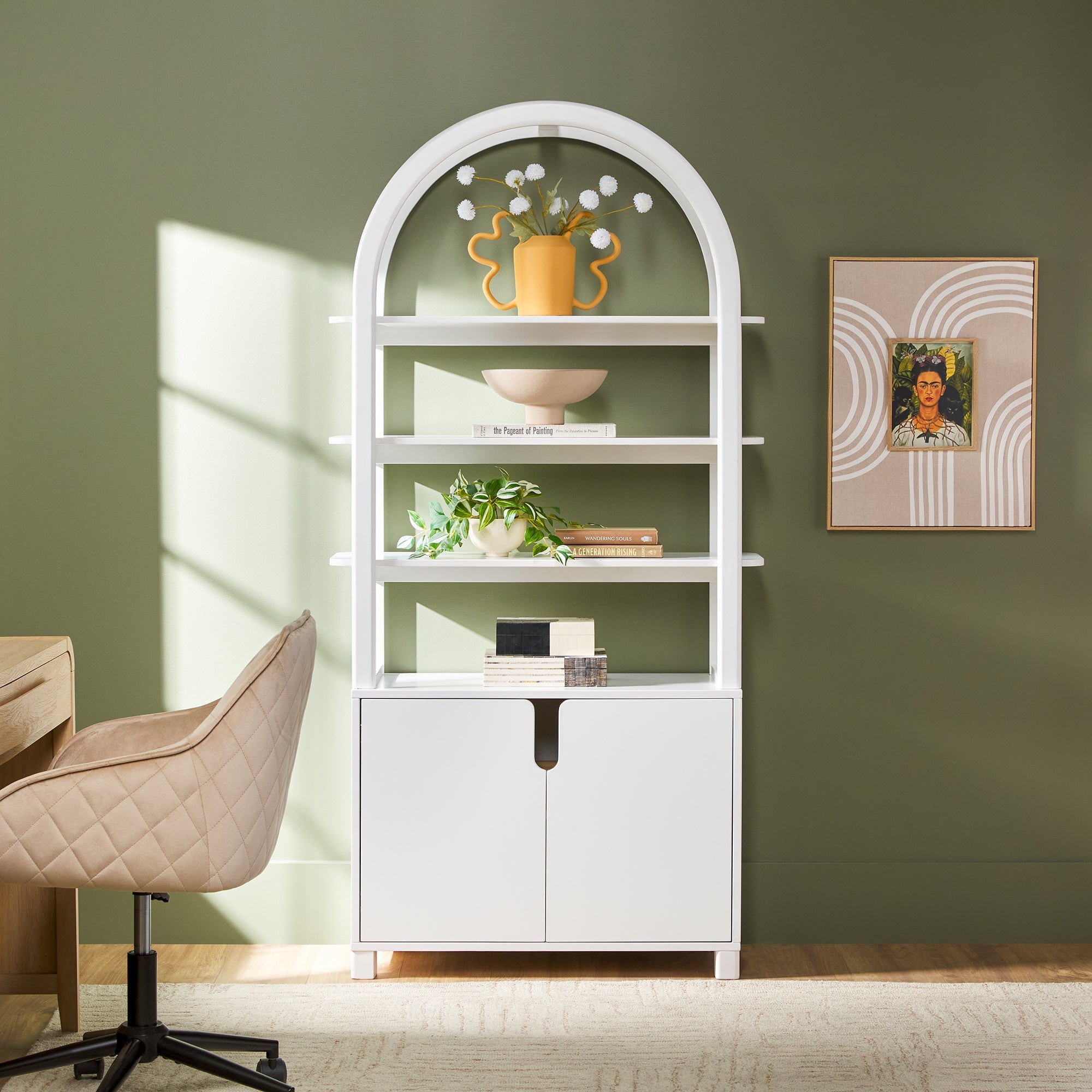 Bibliothèque moderne Zoey en bois arqué