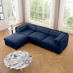 Walker Edison | Élégant canapé d'angle 3 places en chenille bleue avec rangement et pouf