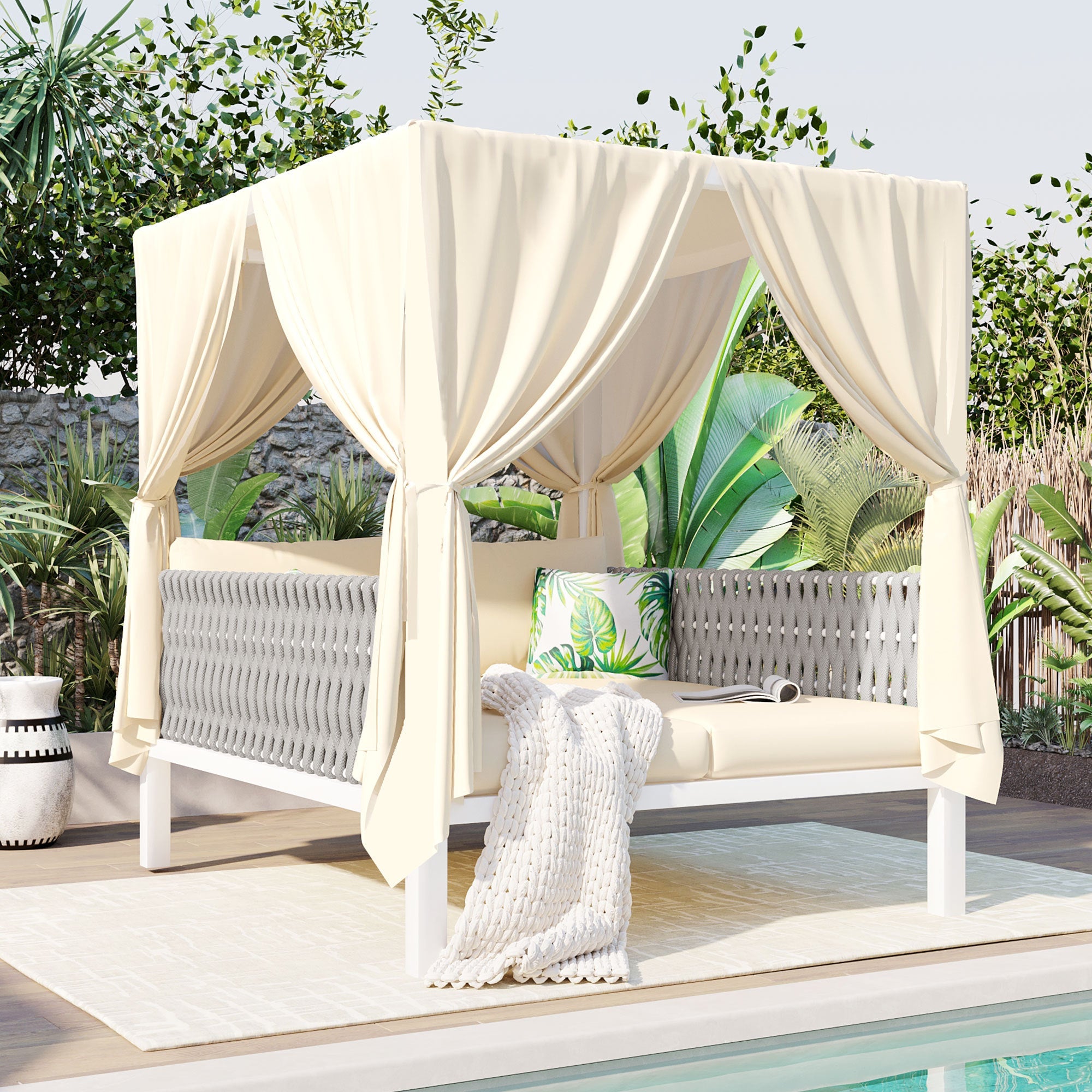 Walker Edison | Bain de soleil chic pour terrasse extérieure avec rideaux
