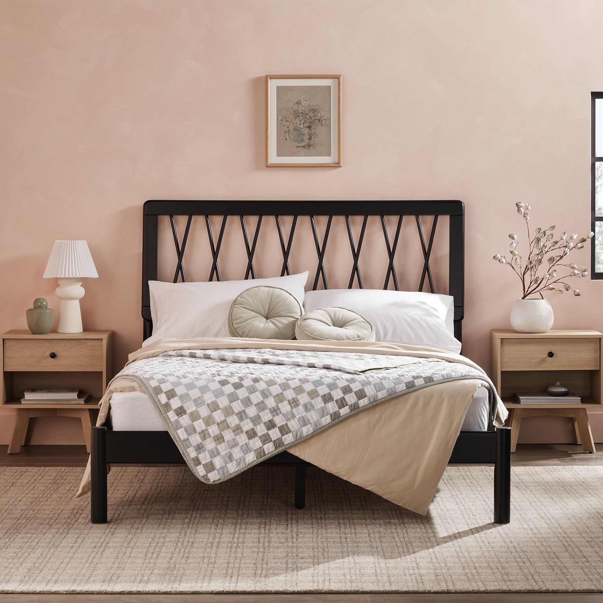 Lit Cama X Spindle en bois massif de style moderne du milieu du siècle