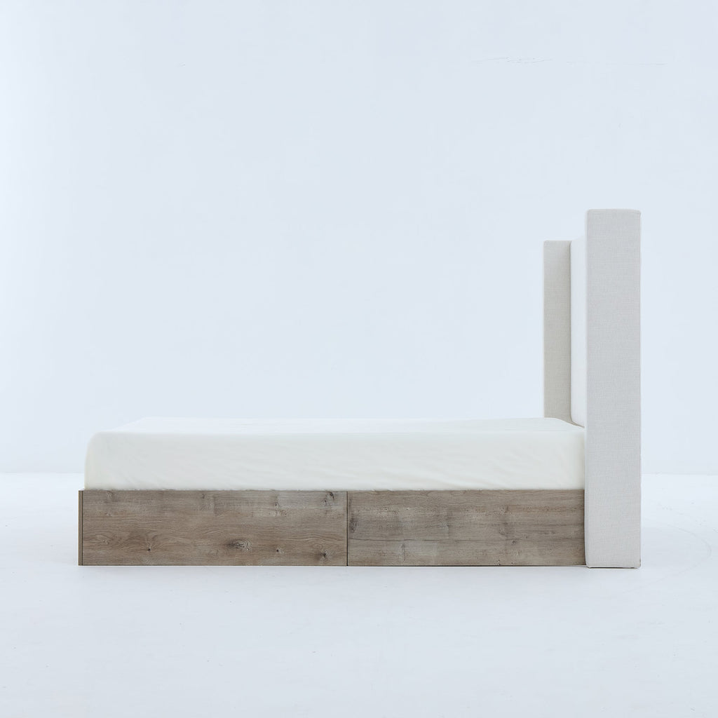 Walker Edison | Lit Shelton 54' Queen capitonné avec tête de lit à oreilles et sommier en bois