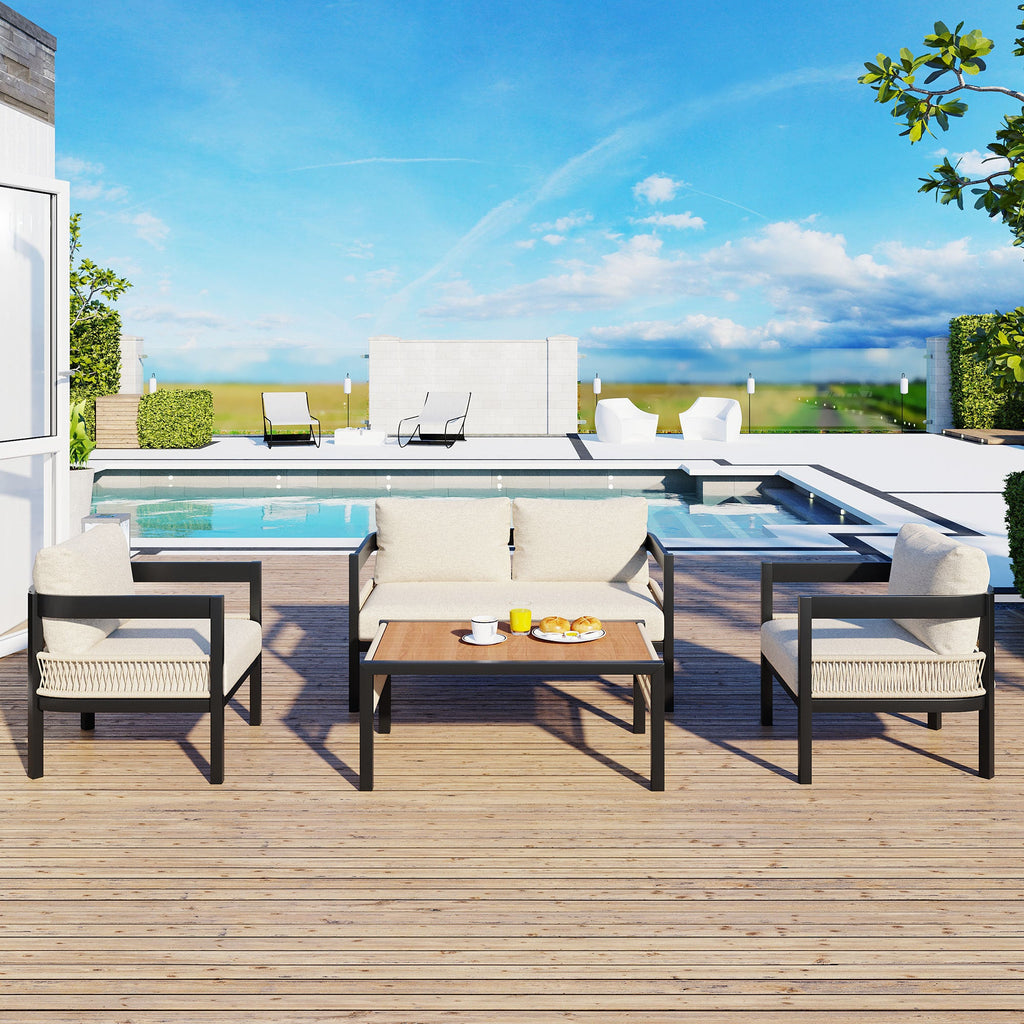 Walker Edison | Ensemble canapé d'extérieur en fer forgé au design moderne avec table basse 