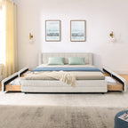 Cadre de lit rembourré en chenille, format queen, avec tiroirs 