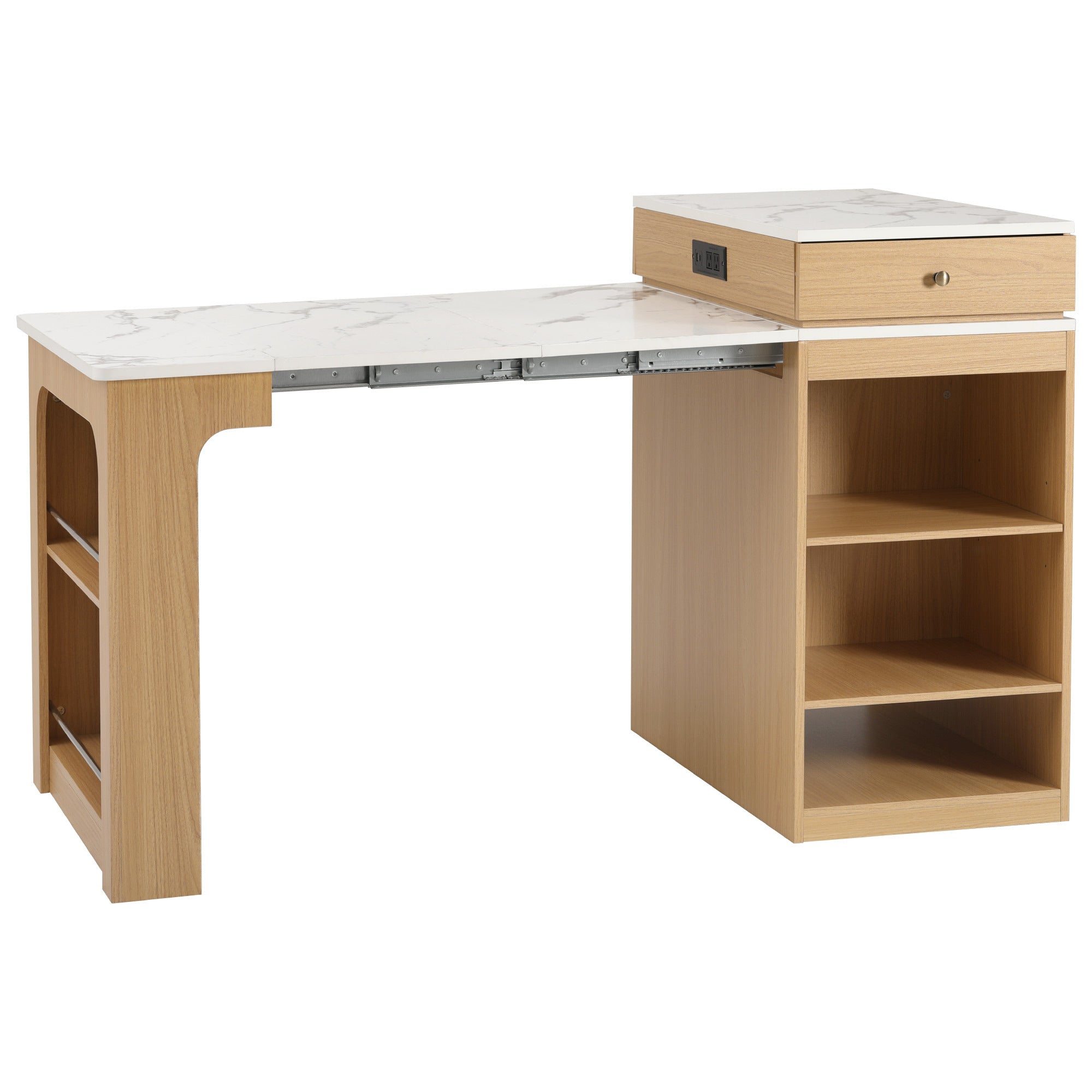 Îlot de cuisine de 181 cm avec table à manger extensible, nombreux rangements et prise électrique