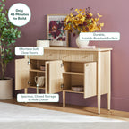 Buffet/meuble TV moderne Samantha en bois cannelé, montage facile, 58 pouces.