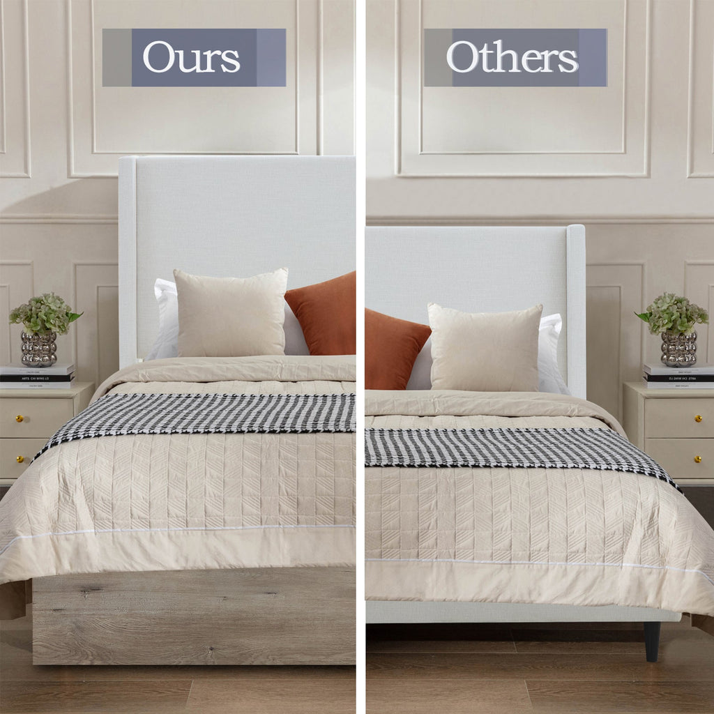 Walker Edison | Lit Shelton 54' Queen capitonné avec tête de lit à oreilles et sommier en bois