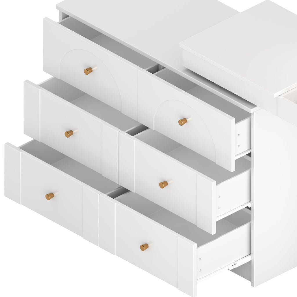 Ensemble coiffeuse multifonctionnelle blanche Walker Edison avec miroir rabattable et éclairage 