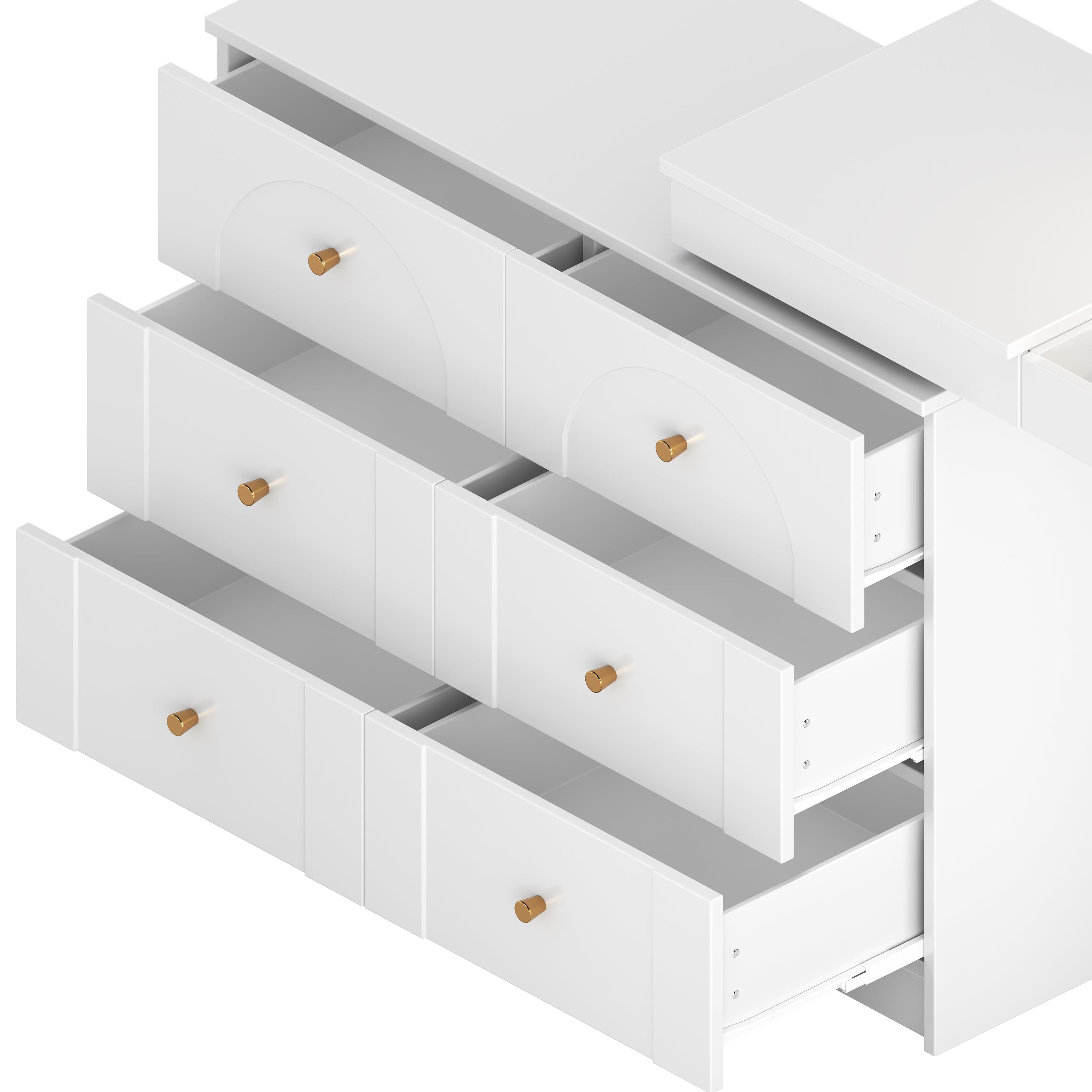 Ensemble coiffeuse multifonctionnelle blanche Walker Edison avec miroir rabattable et éclairage 