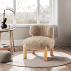 Fauteuil d'appoint contemporain en tissu peluche avec pieds en bois