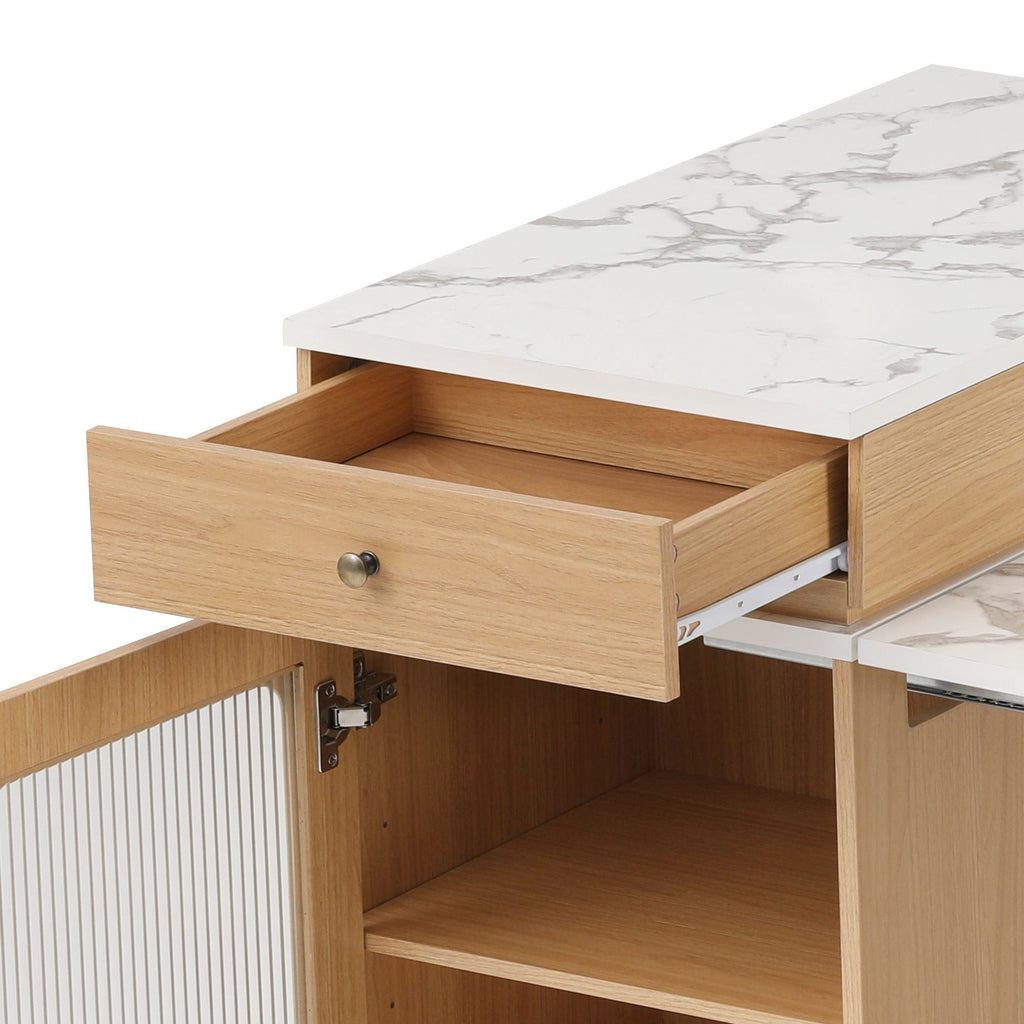 Îlot de cuisine de 181 cm avec table à manger extensible, nombreux rangements et prise électrique