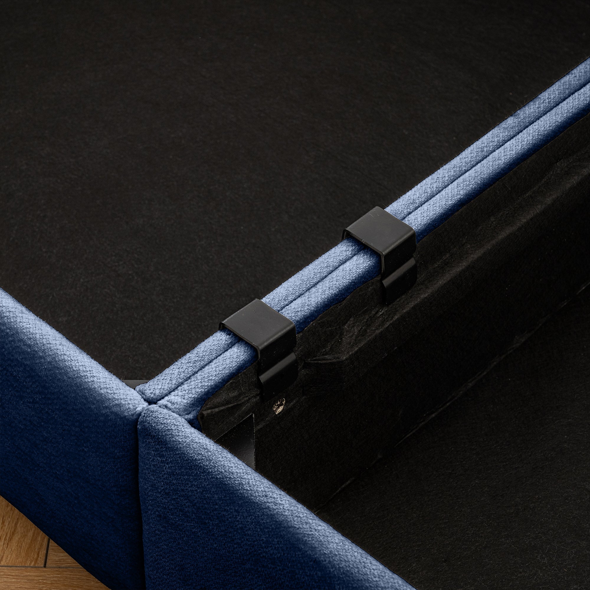 Walker Edison | Élégant canapé d'angle 3 places en chenille bleue avec rangement et pouf